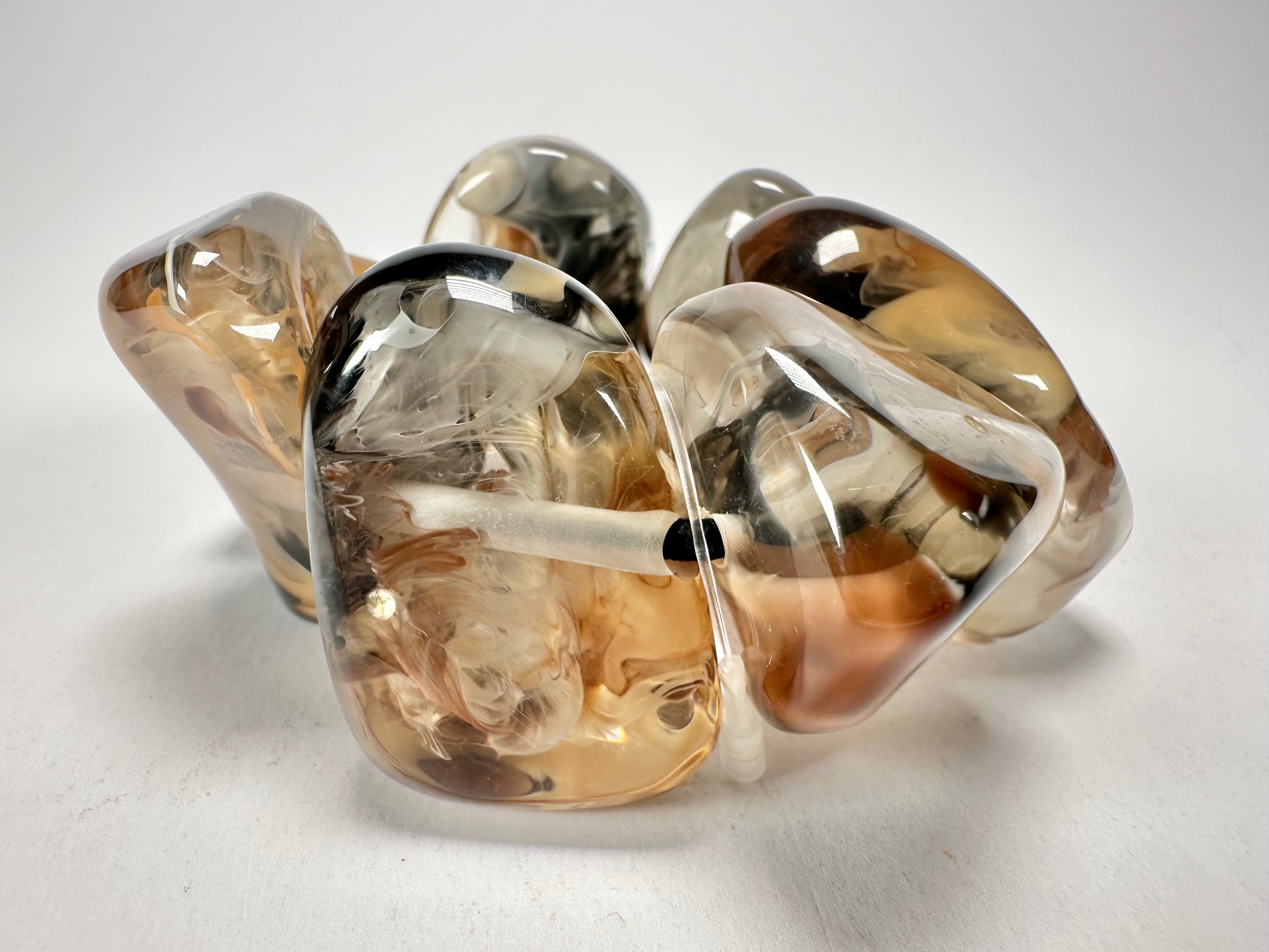 Jackie Brazil "Vesubio" Large Cusco Stones Brown Marble Elasticated Bracelet ( B1613 )