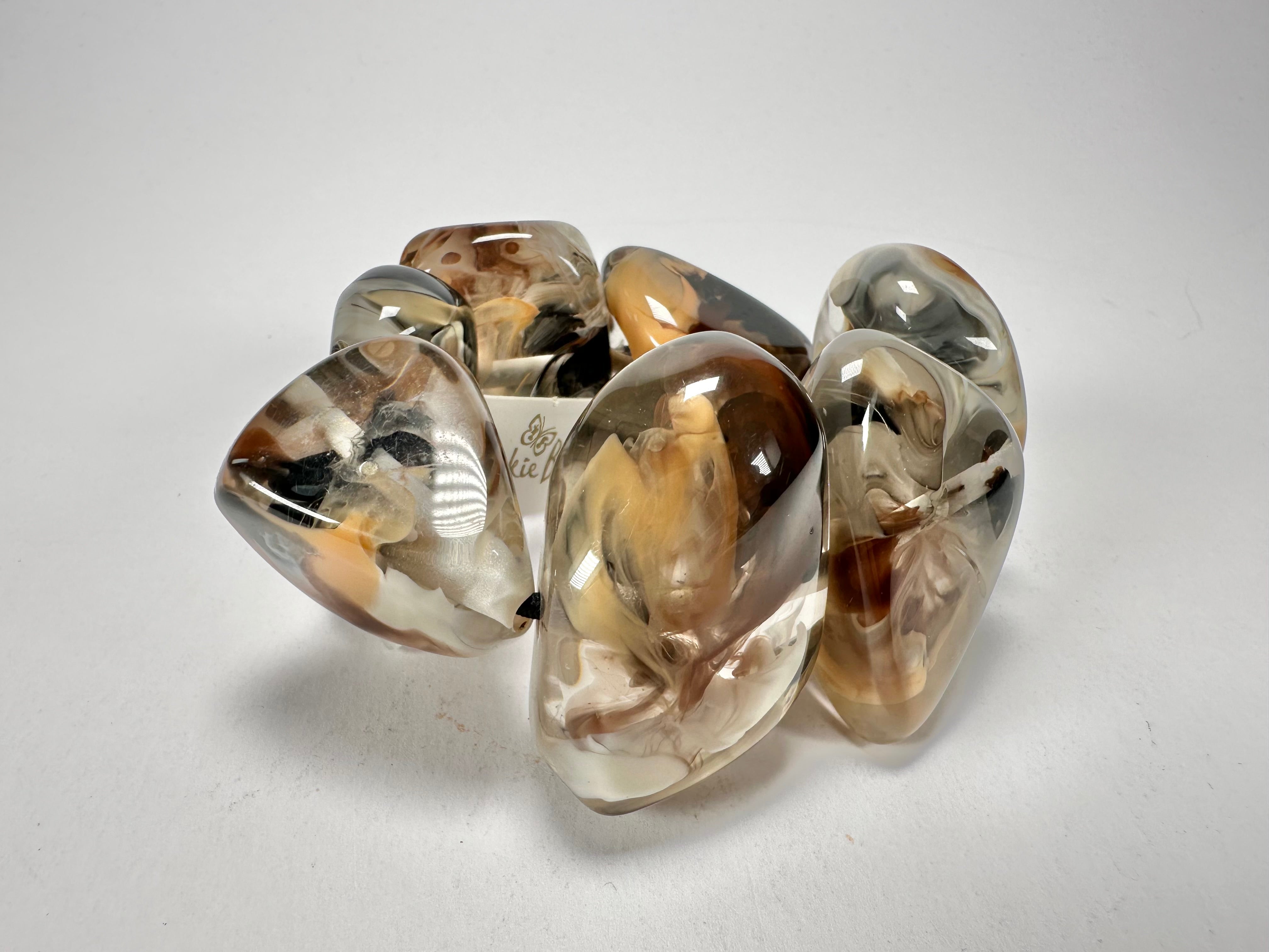 Jackie Brazil "Vesubio" Large Cusco Stones Brown Marble Elasticated Bracelet ( B1613 )