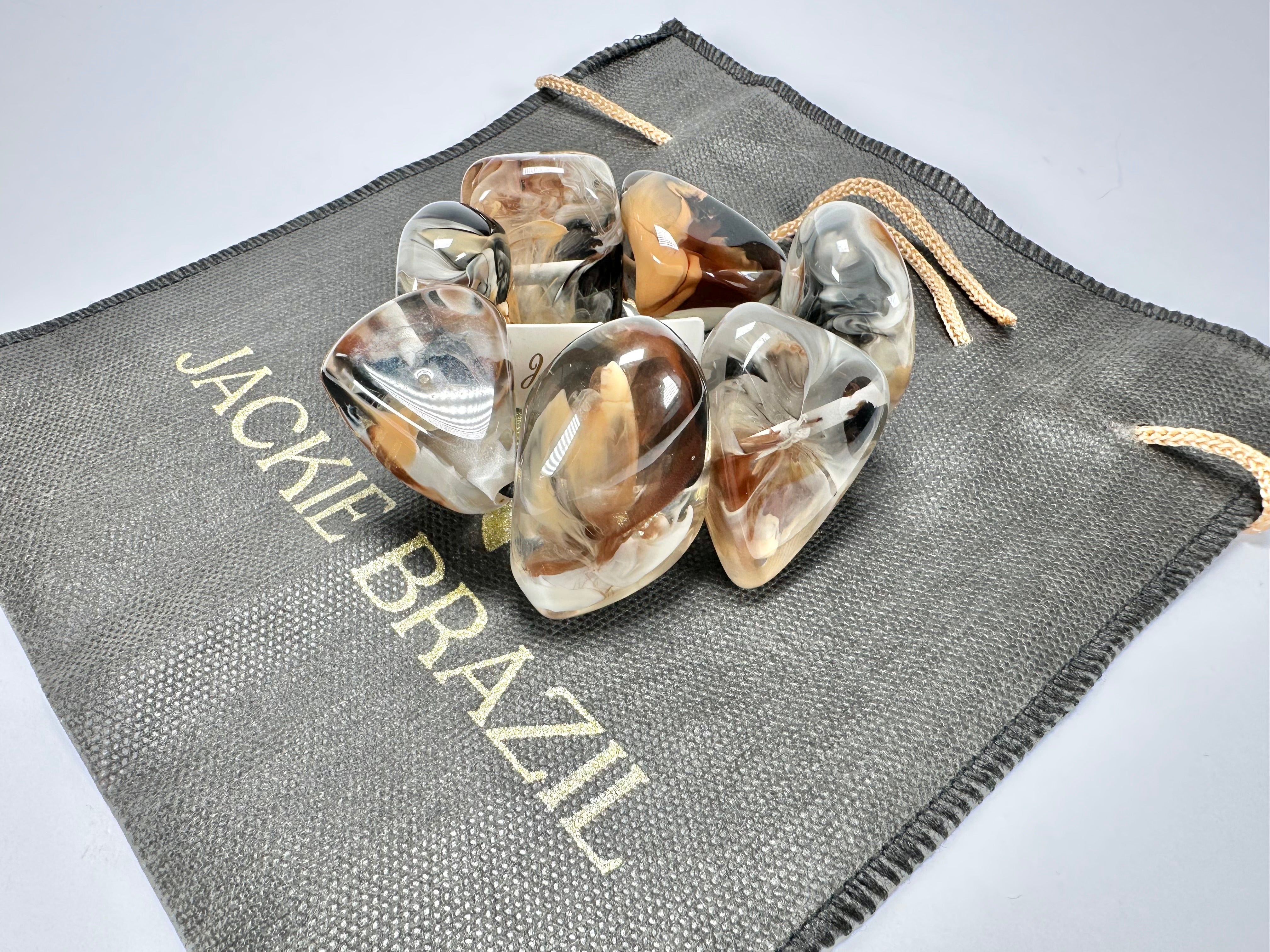 Jackie Brazil "Vesubio" Large Cusco Stones Brown Marble Elasticated Bracelet ( B1613 )