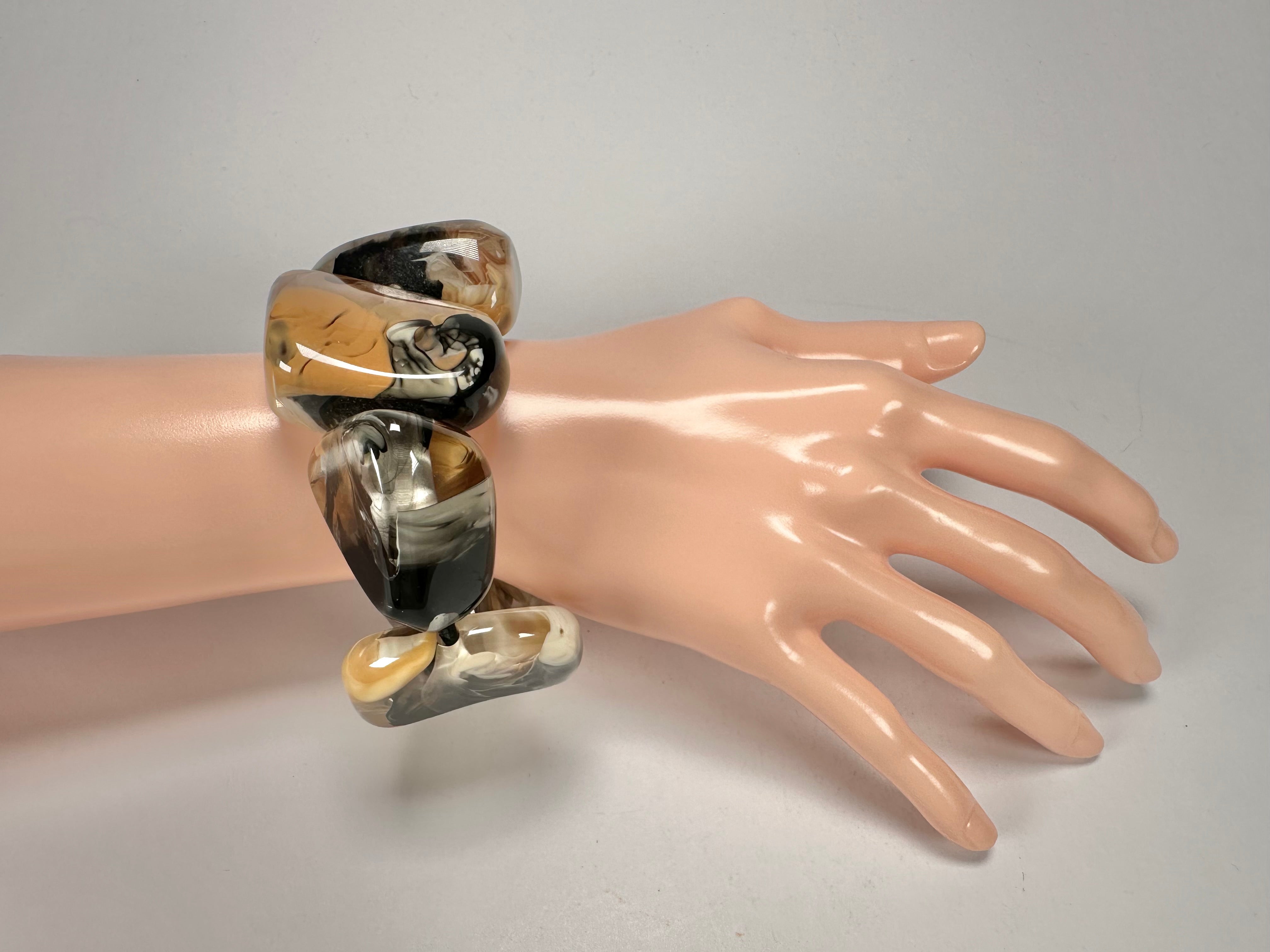 Jackie Brazil "Vesubio" Large Cusco Stones Brown Marble Elasticated Bracelet ( B1613 )