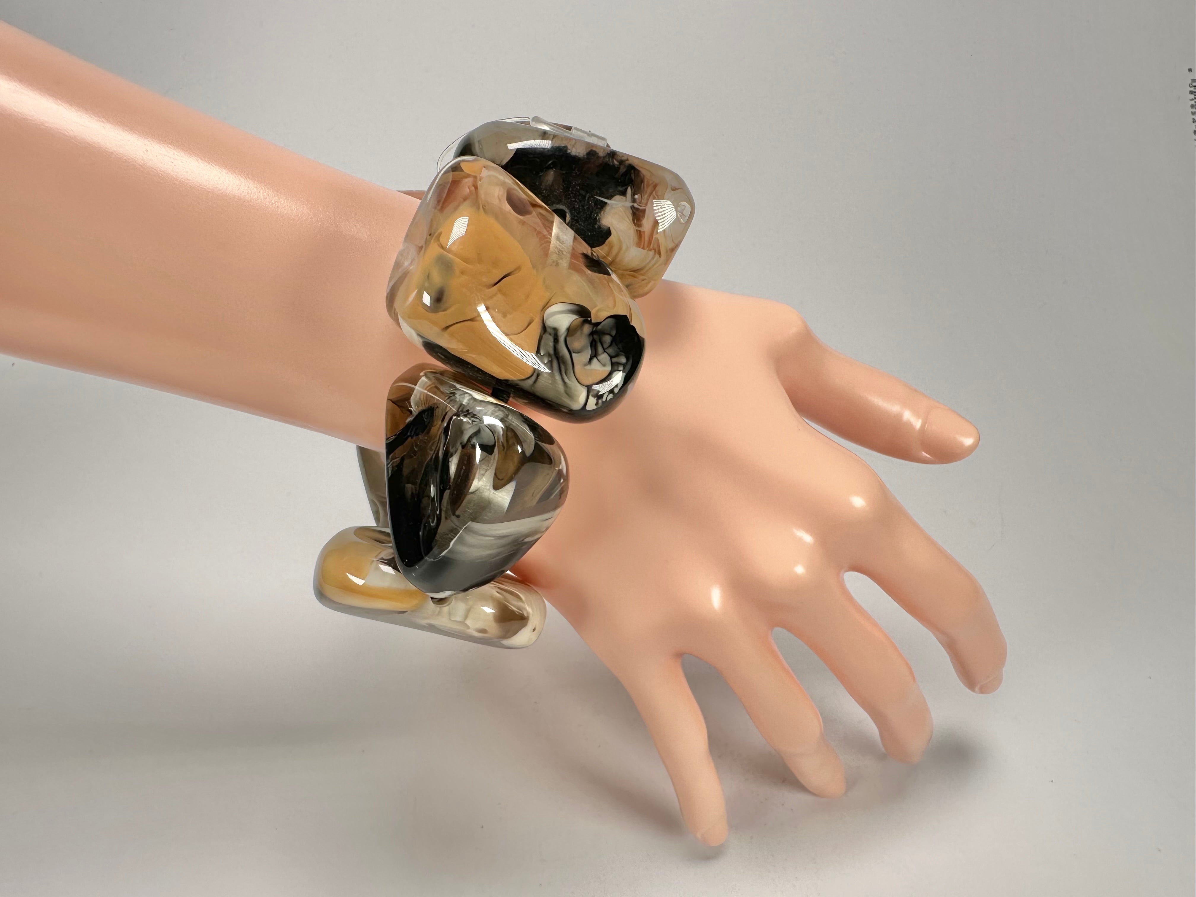 Jackie Brazil "Vesubio" Large Cusco Stones Brown Marble Elasticated Bracelet ( B1613 )
