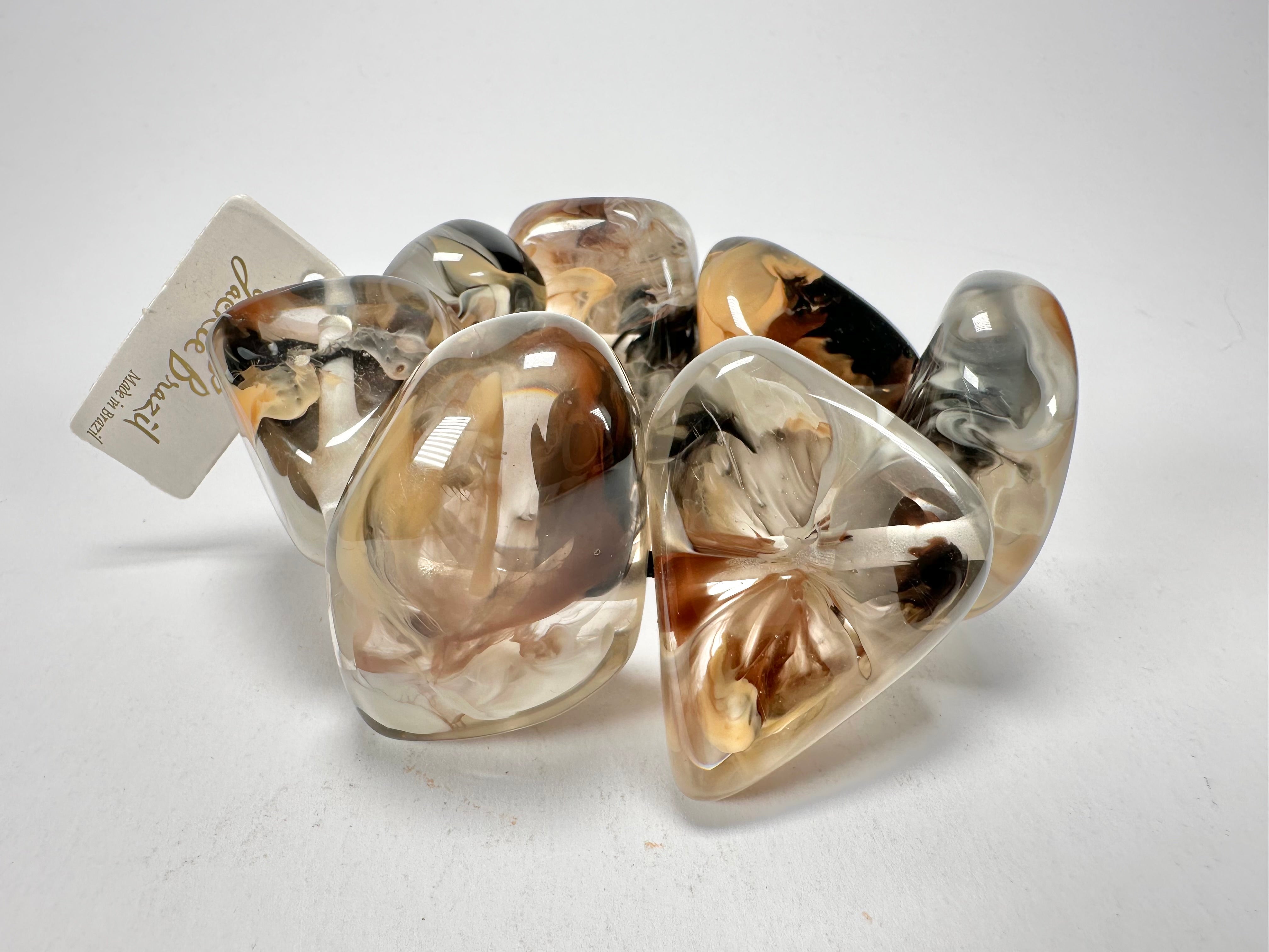 Jackie Brazil "Vesubio" Large Cusco Stones Brown Marble Elasticated Bracelet ( B1613 )