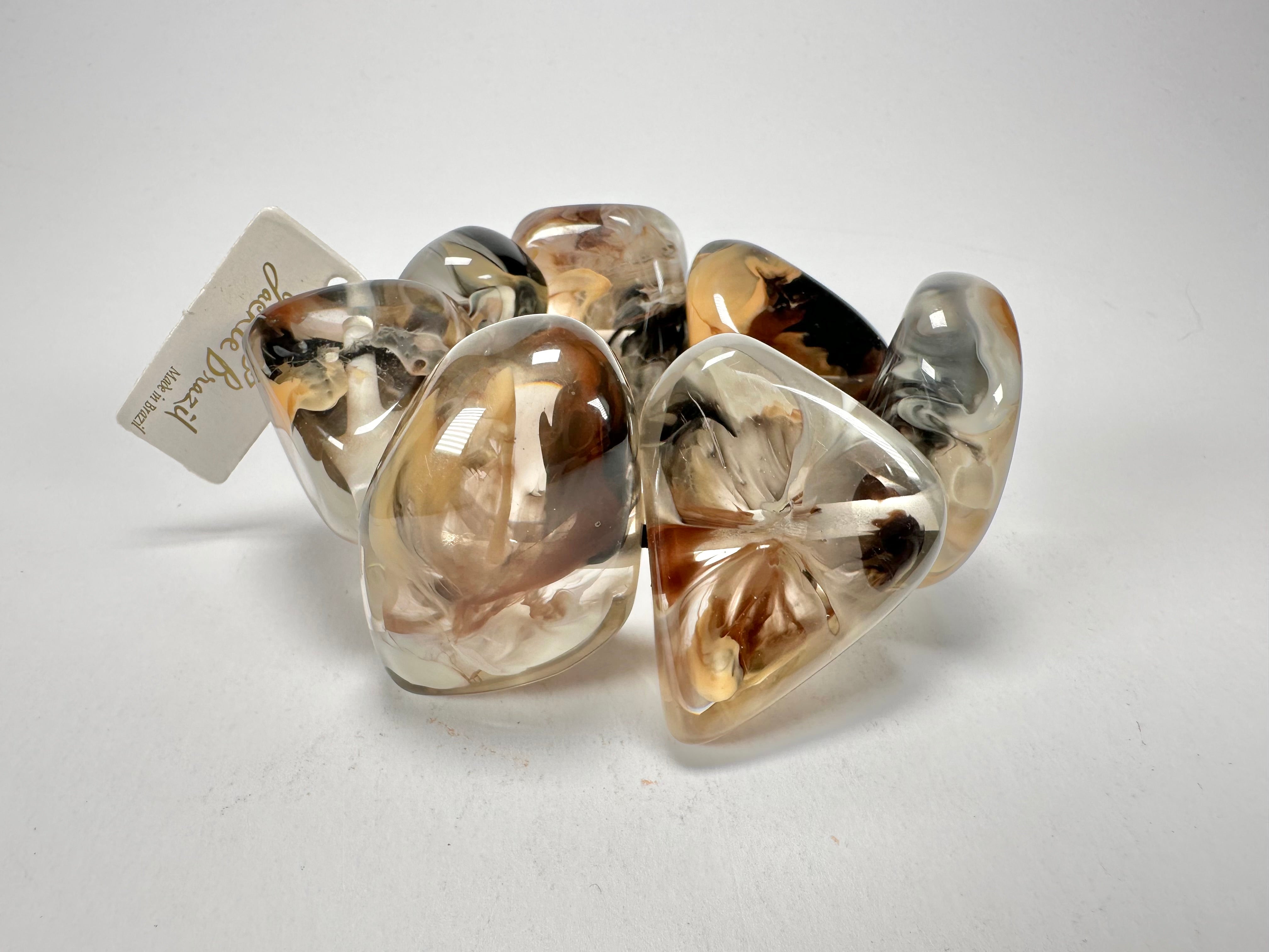 Jackie Brazil "Vesubio" Large Cusco Stones Brown Marble Elasticated Bracelet ( B1613 )