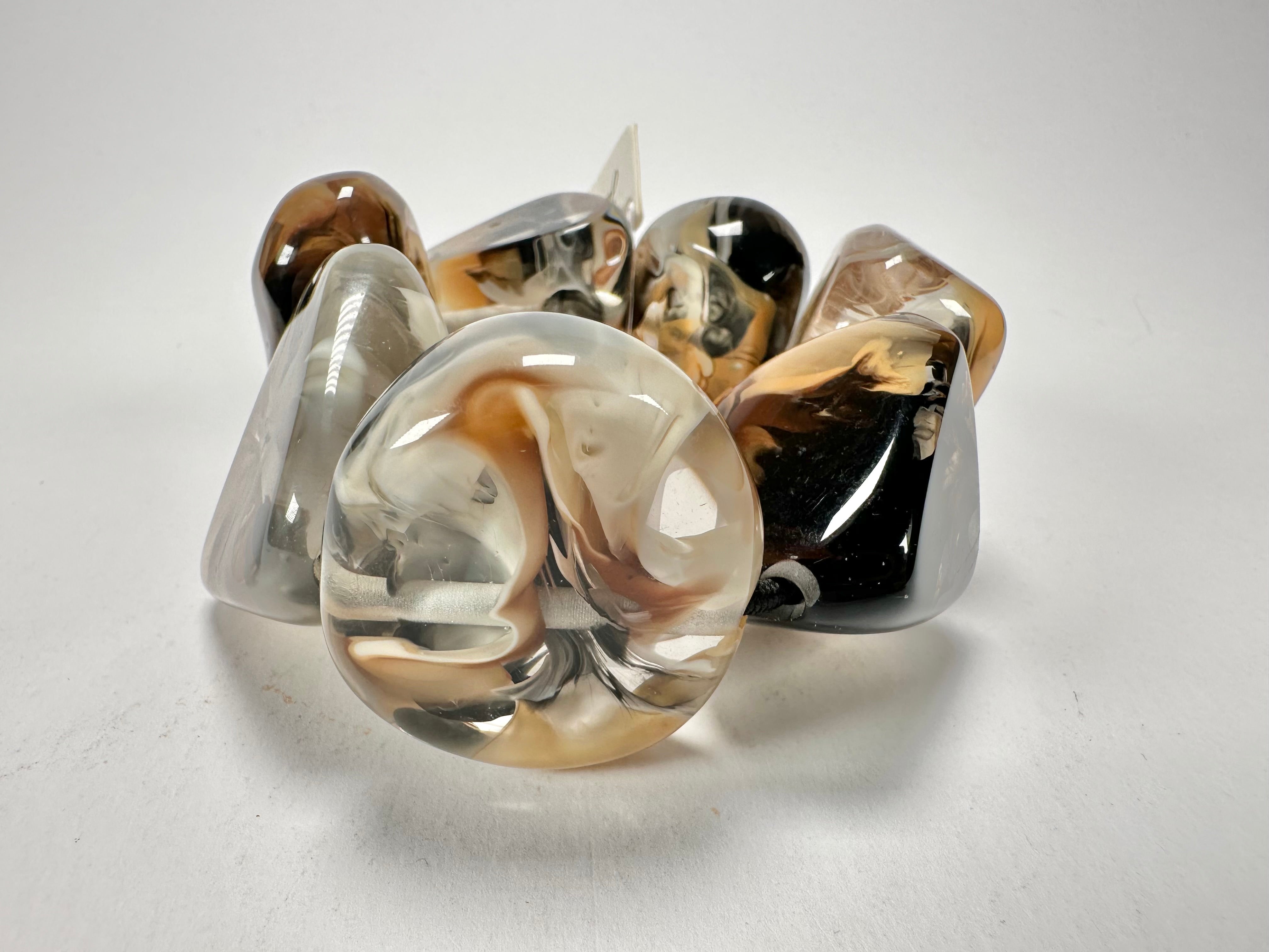 Jackie Brazil "Vesubio" Large Cusco Stones Brown Marble Elasticated Bracelet ( B1613 )