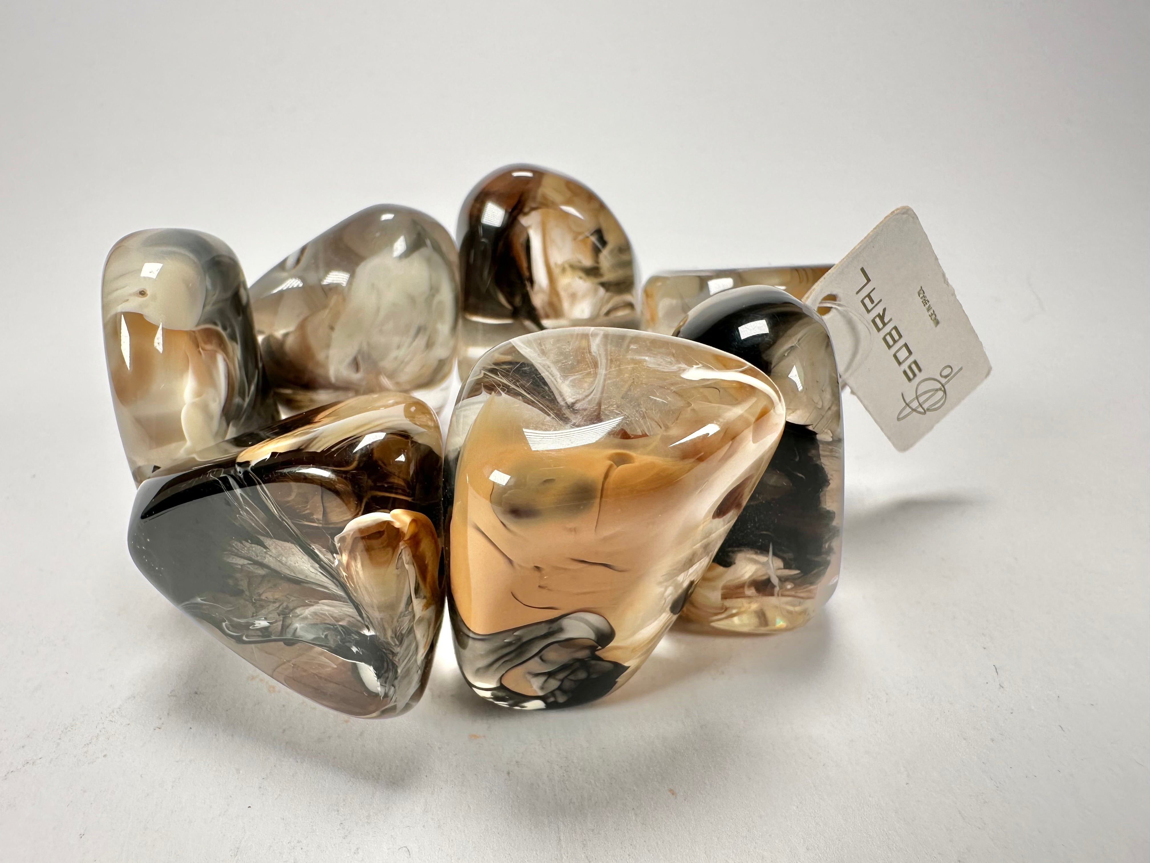 Jackie Brazil "Vesubio" Large Cusco Stones Brown Marble Elasticated Bracelet ( B1613 )