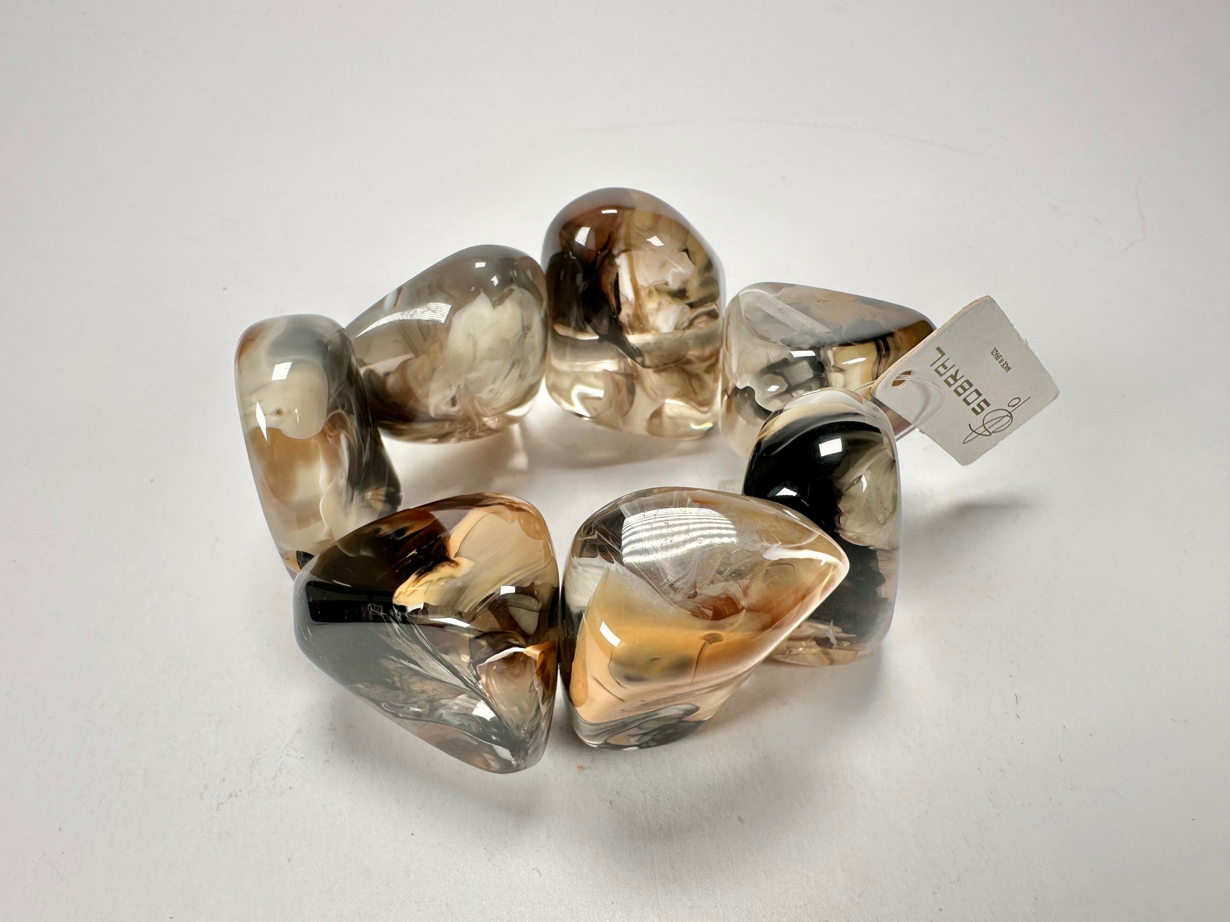 Jackie Brazil "Vesubio" Large Cusco Stones Brown Marble Elasticated Bracelet ( B1613 )
