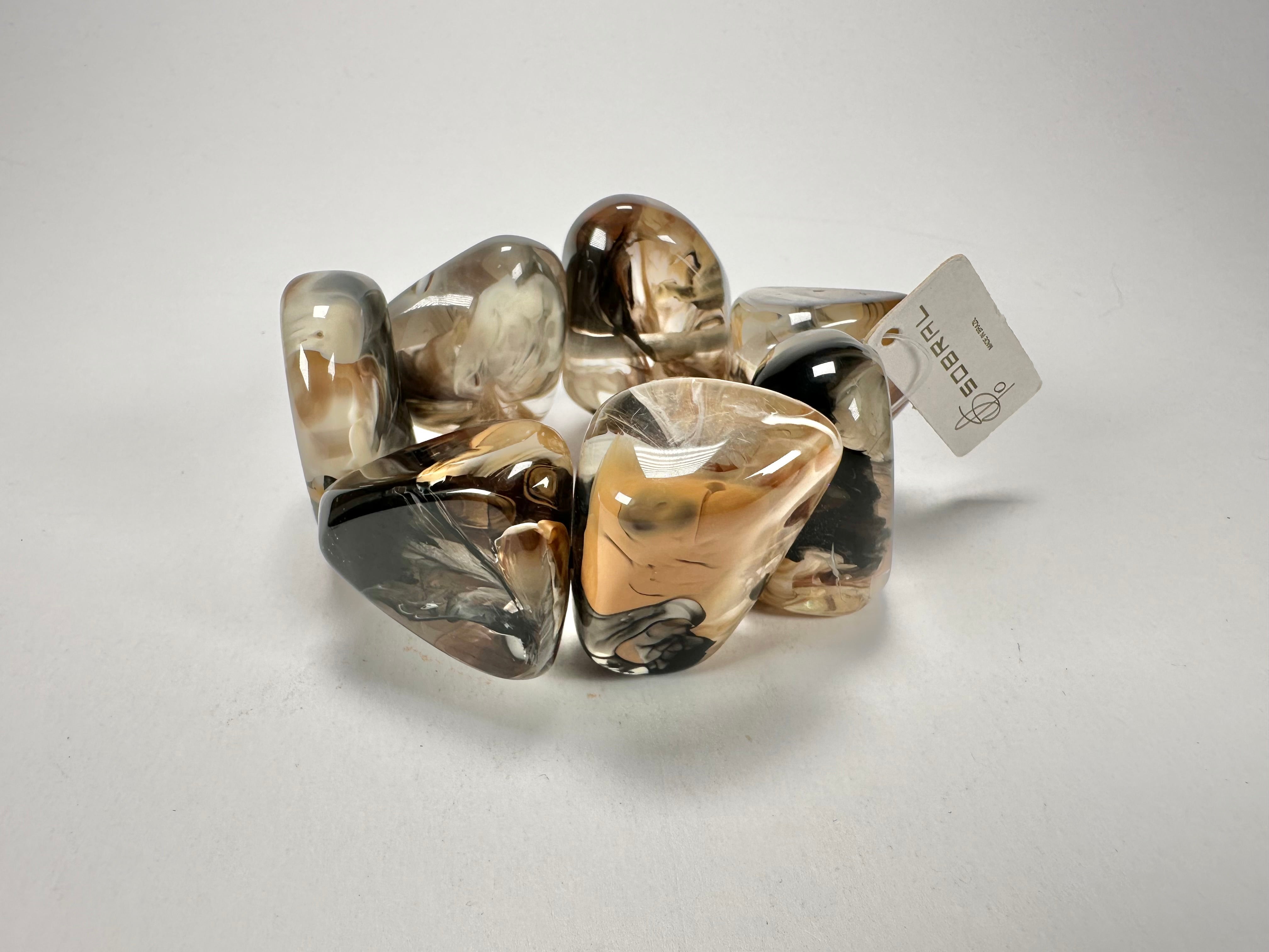 Jackie Brazil "Vesubio" Large Cusco Stones Brown Marble Elasticated Bracelet ( B1613 )