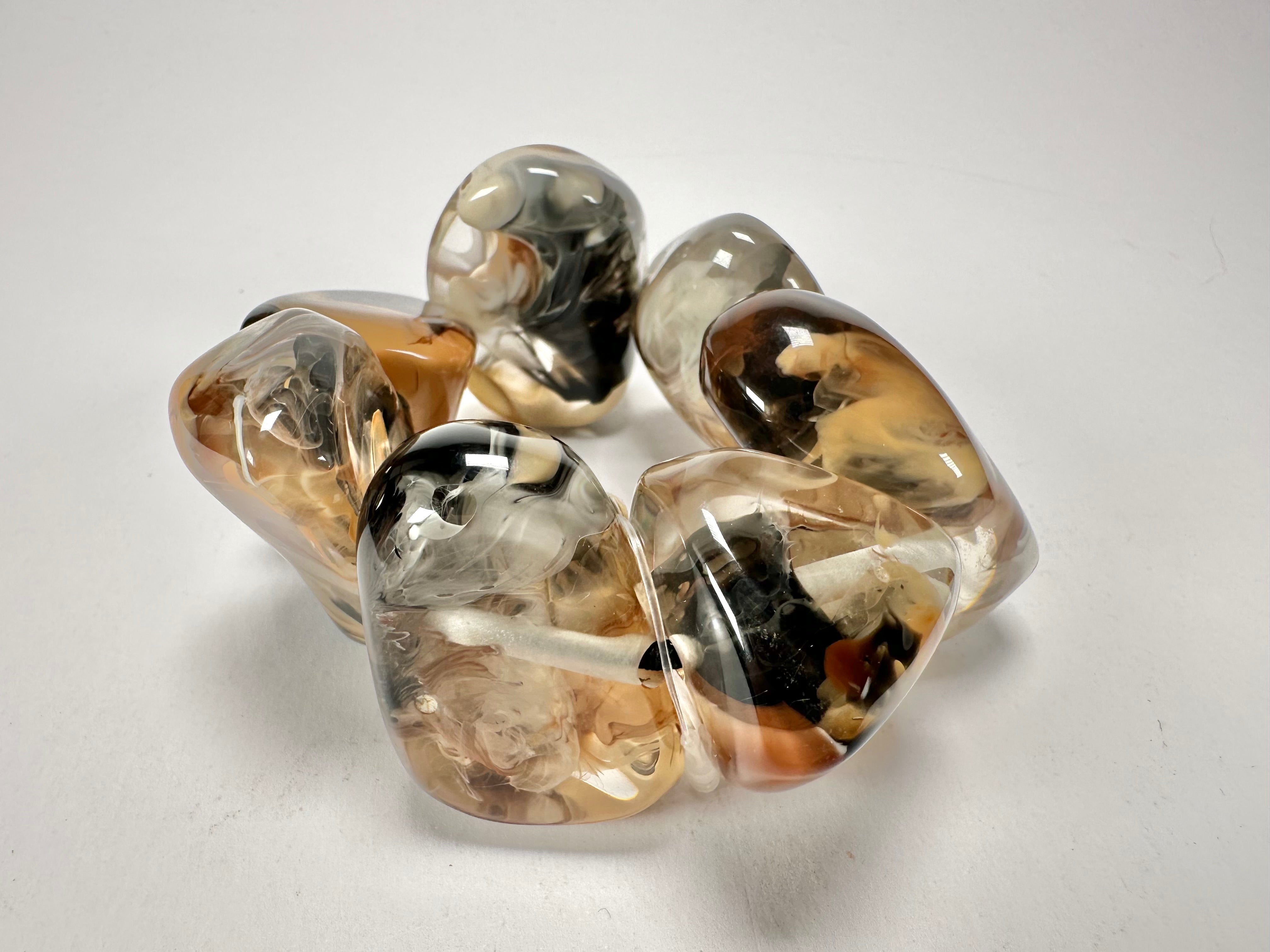 Jackie Brazil "Vesubio" Large Cusco Stones Brown Marble Elasticated Bracelet ( B1613 )
