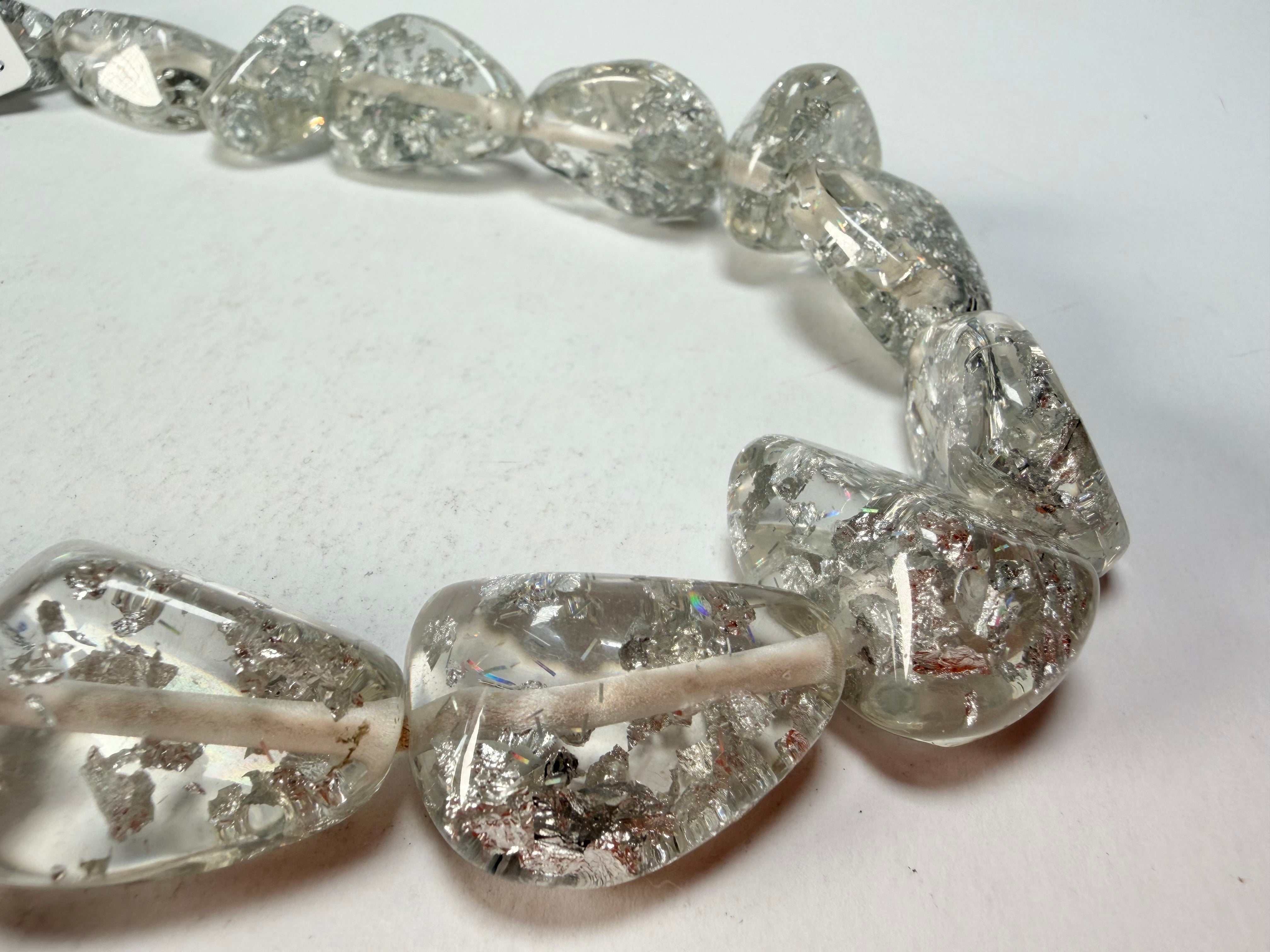 Jackie Brazil "Diamonds" Silver Flakes Flintstone Bone 55cm Necklace ( N0061 )
