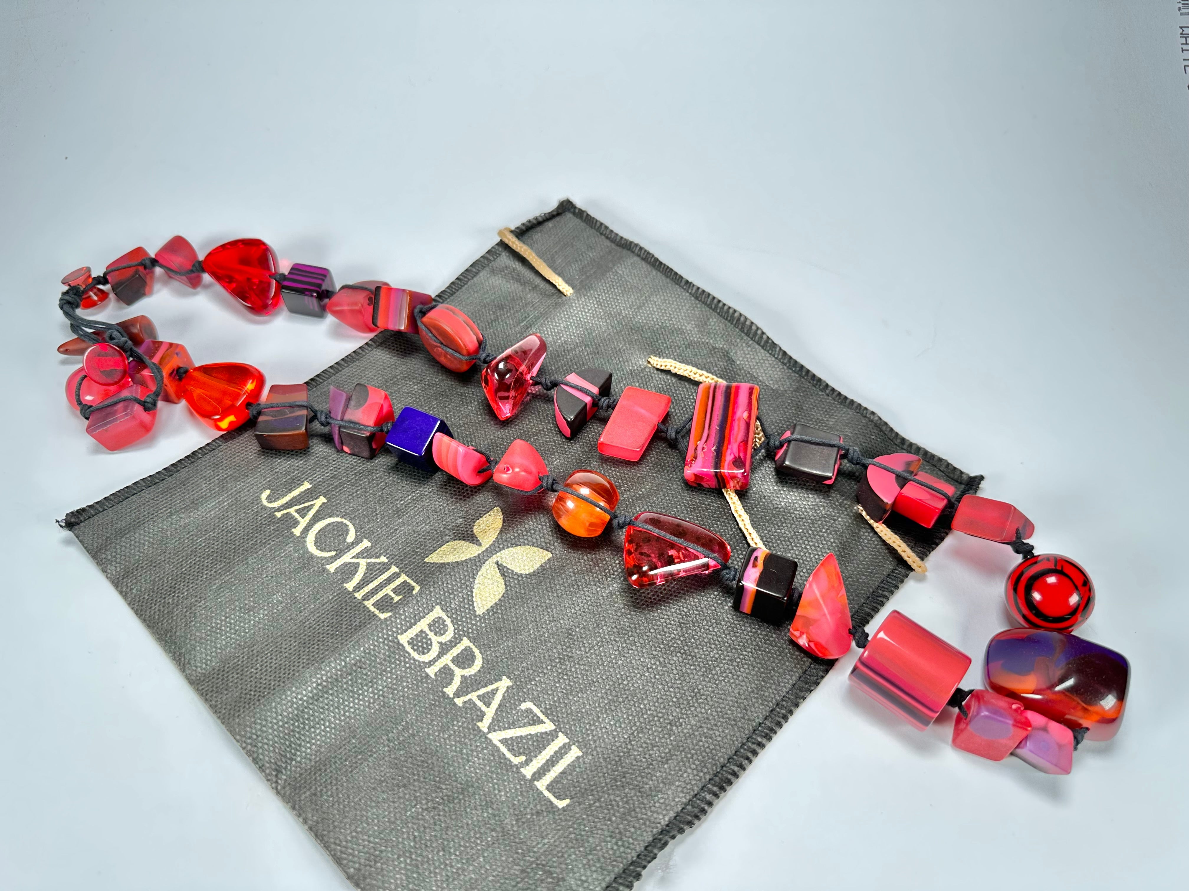 Jackie Brazil "Indiana" Red Mix Multi-Bead Medium Resin 70cm Necklace ( N0033 )