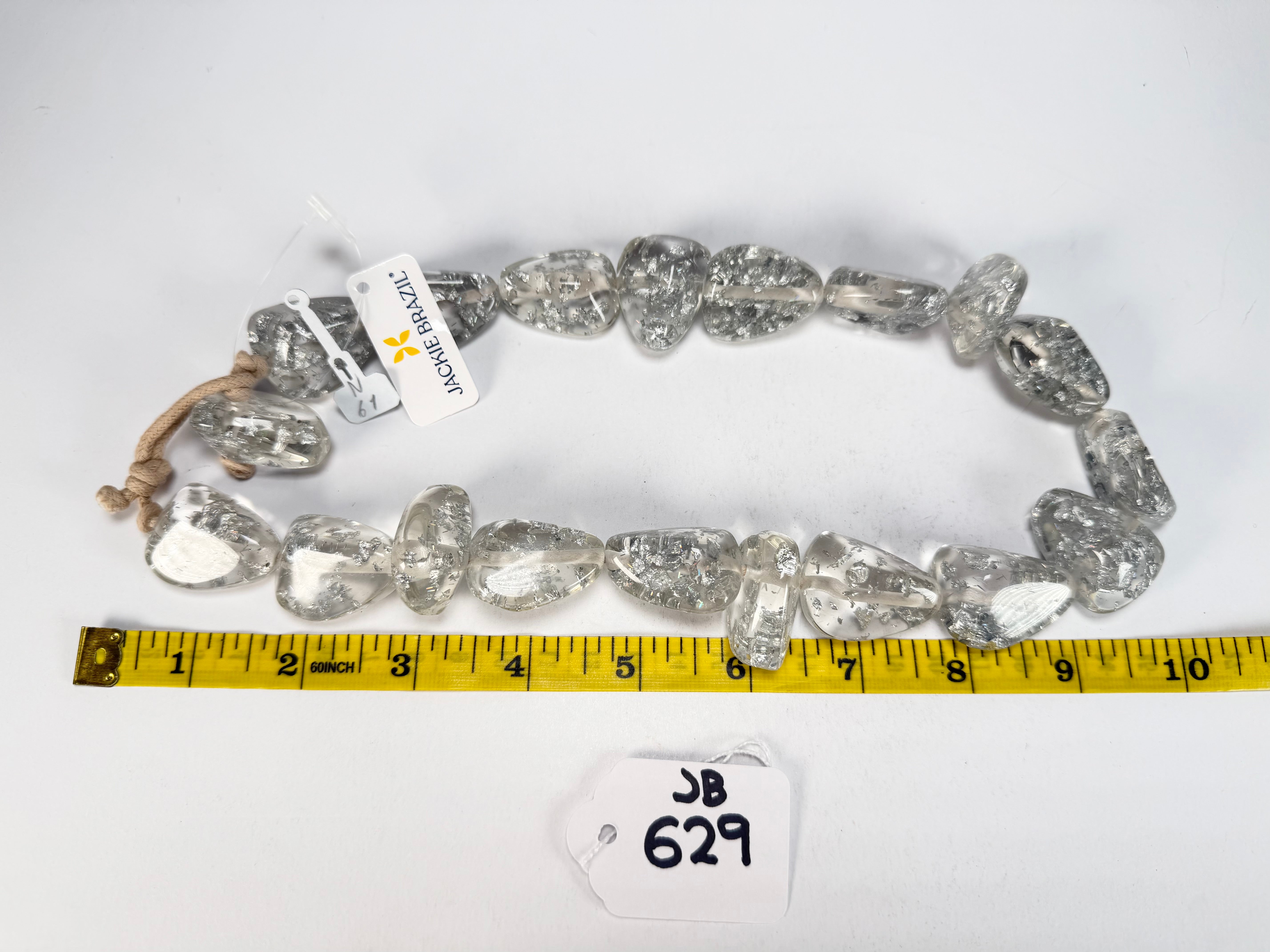 Jackie Brazil "Diamonds" Silver Flakes Flintstone Bone 55cm Necklace ( N0061 )