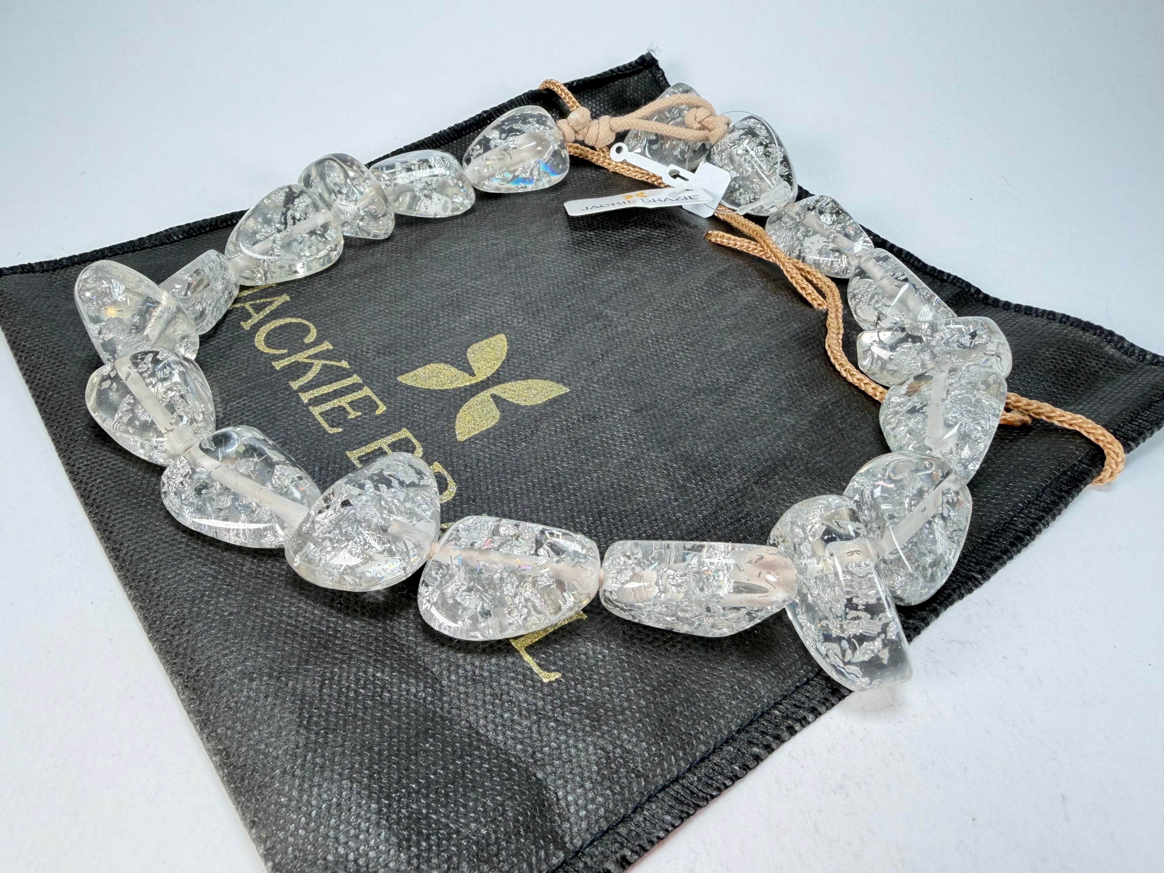 Jackie Brazil "Diamonds" Silver Flakes Flintstone Bone 55cm Necklace ( N0061 )