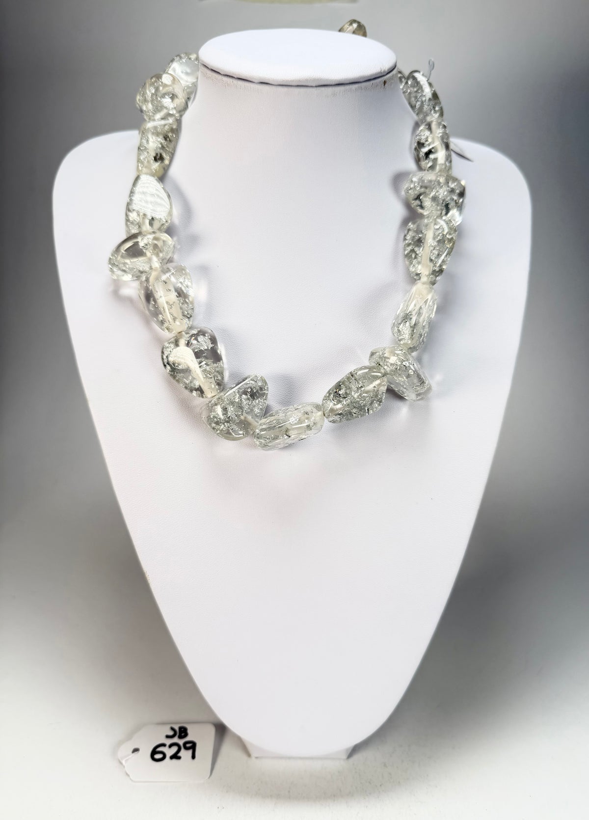 Jackie Brazil "Diamonds" Silver Flakes Flintstone Bone 55cm Necklace ( N0061 )