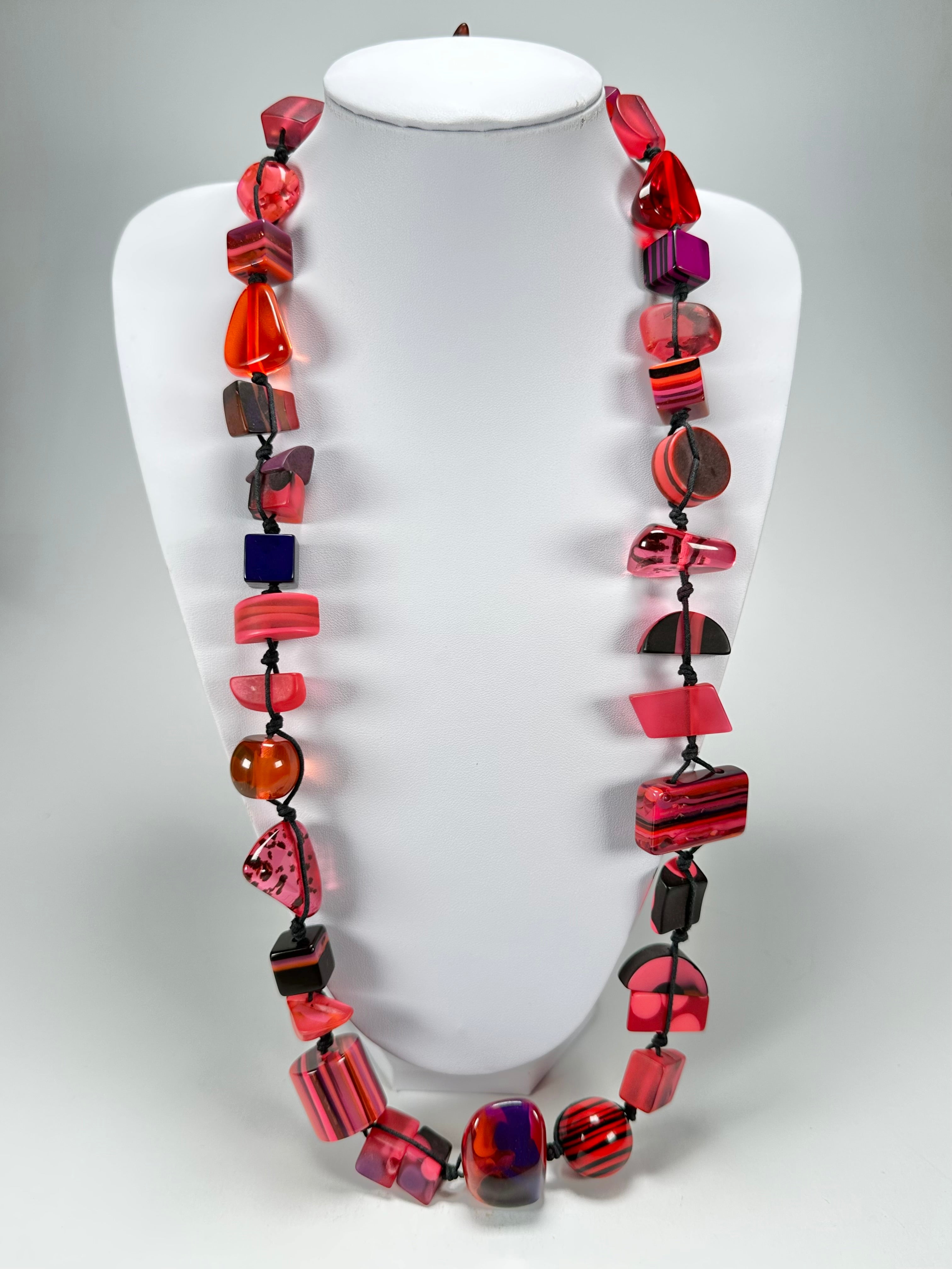 Jackie Brazil "Indiana" Red Mix Multi-Bead Medium Resin 70cm Necklace ( N0033 )