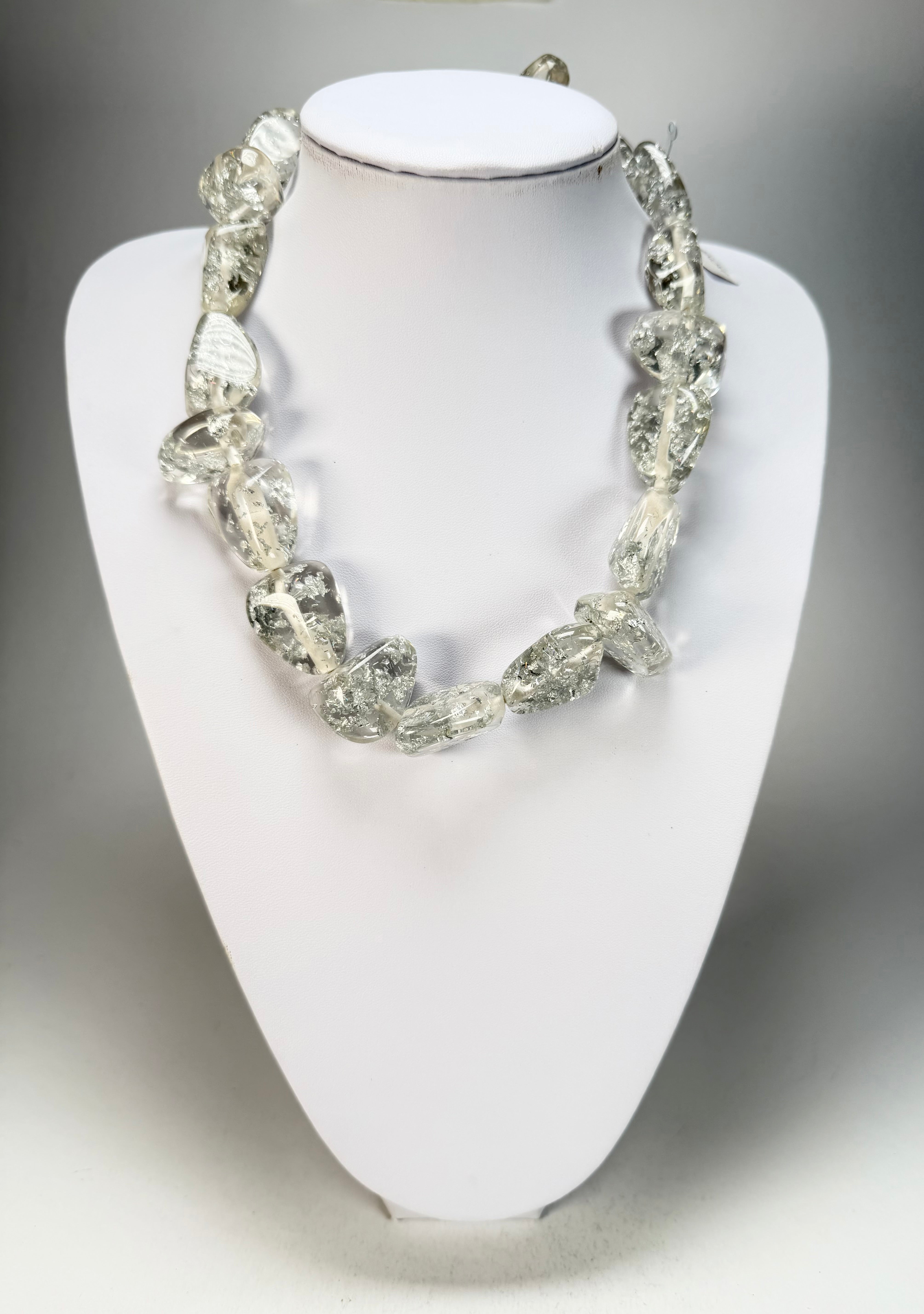 Jackie Brazil "Diamonds" Silver Flakes Flintstone Bone 55cm Necklace ( N0061 )