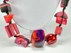 Jackie Brazil "Indiana" Red Mix Multi-Bead Medium Resin 70cm Necklace ( N0033 )