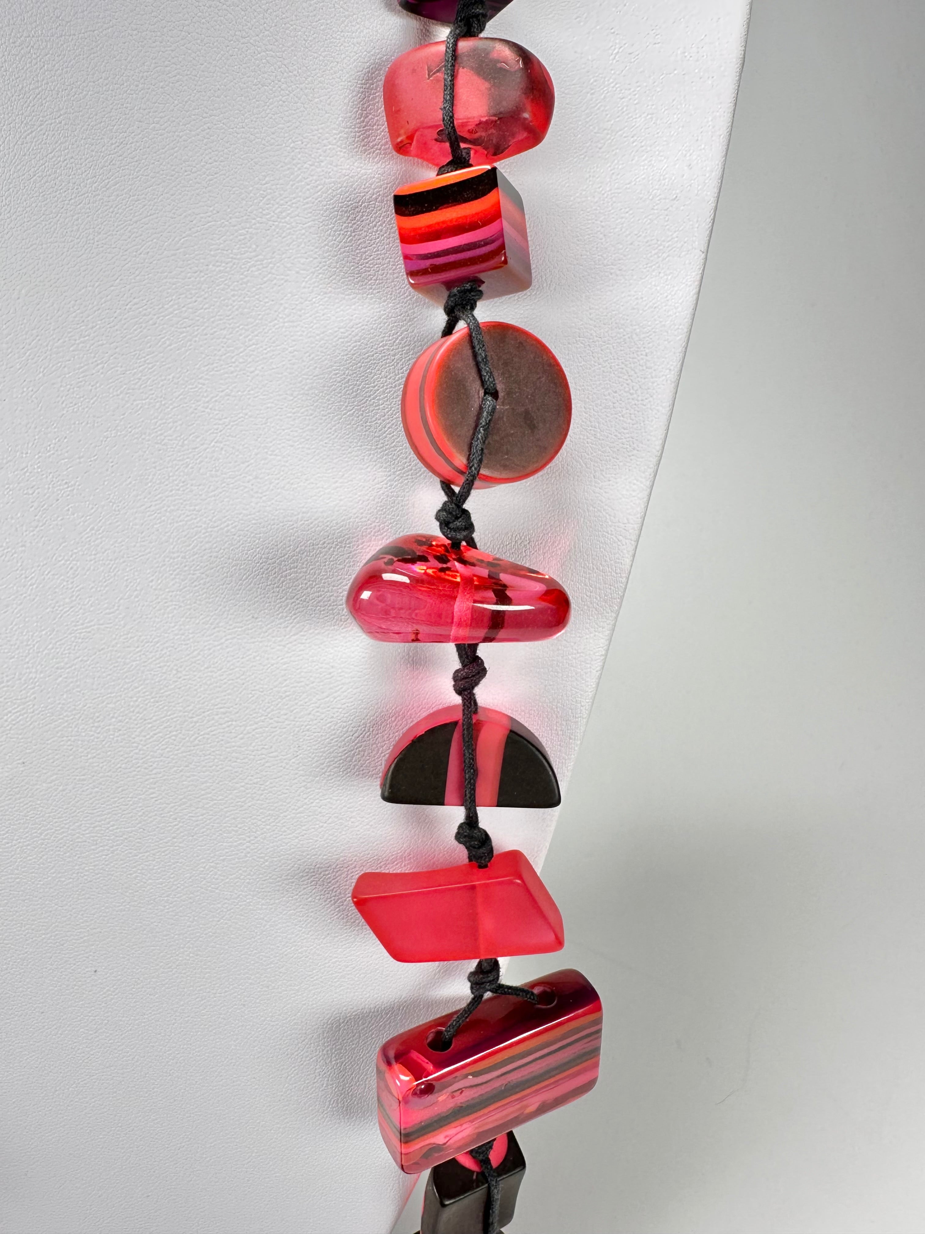 Jackie Brazil "Indiana" Red Mix Multi-Bead Medium Resin 70cm Necklace ( N0033 )