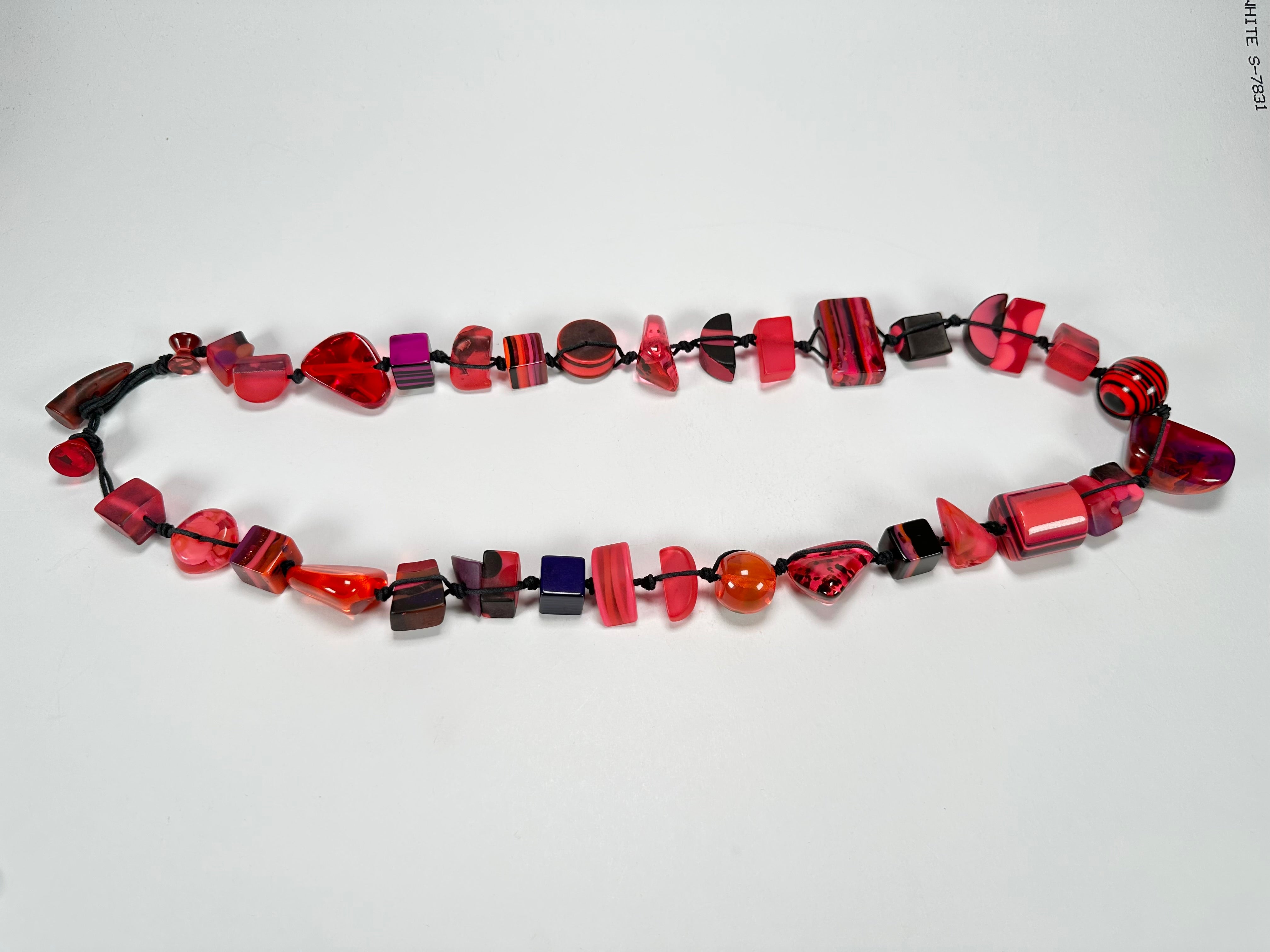 Jackie Brazil "Indiana" Red Mix Multi-Bead Medium Resin 70cm Necklace ( N0033 )