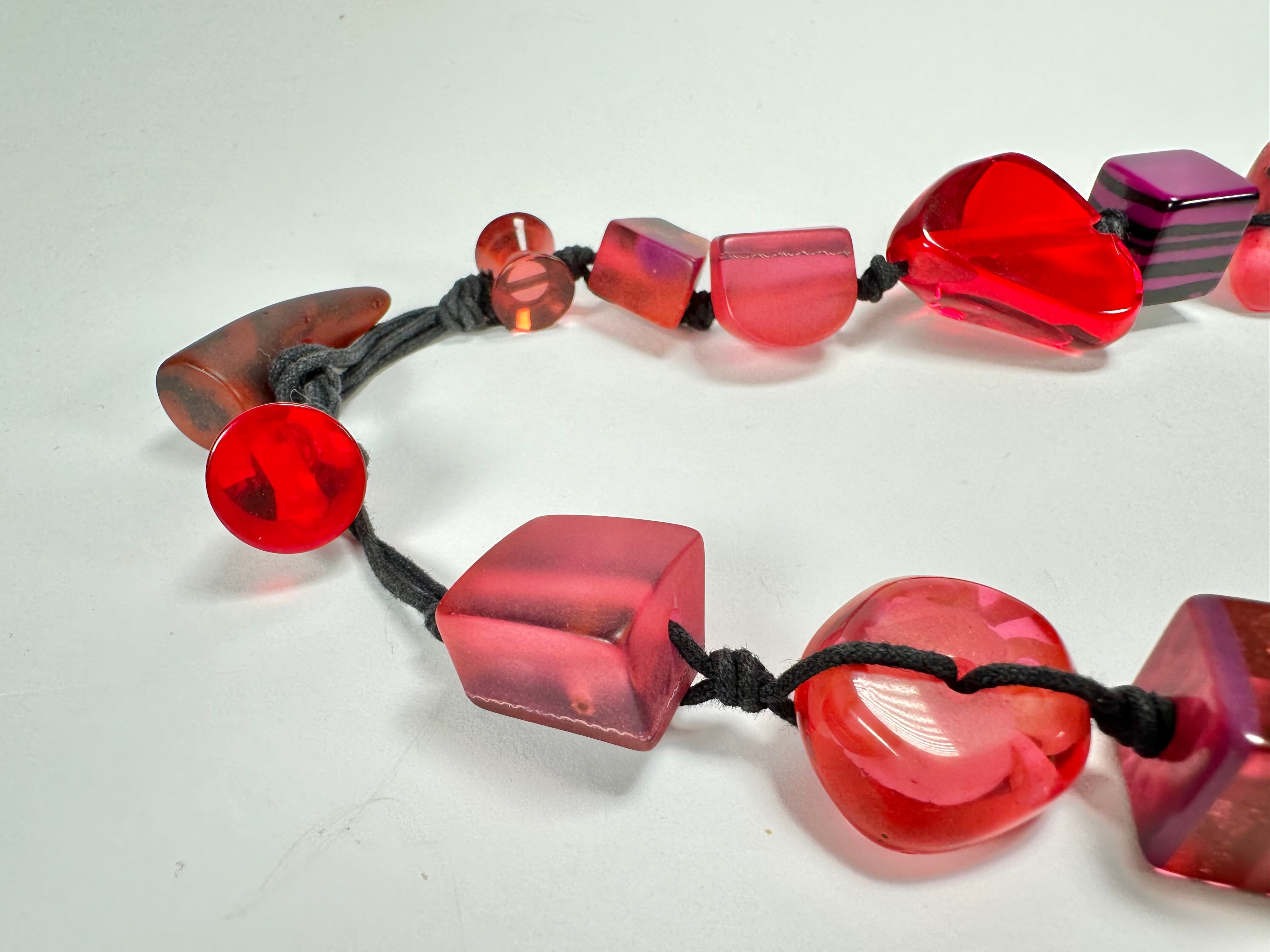 Jackie Brazil "Indiana" Red Mix Multi-Bead Medium Resin 70cm Necklace ( N0033 )