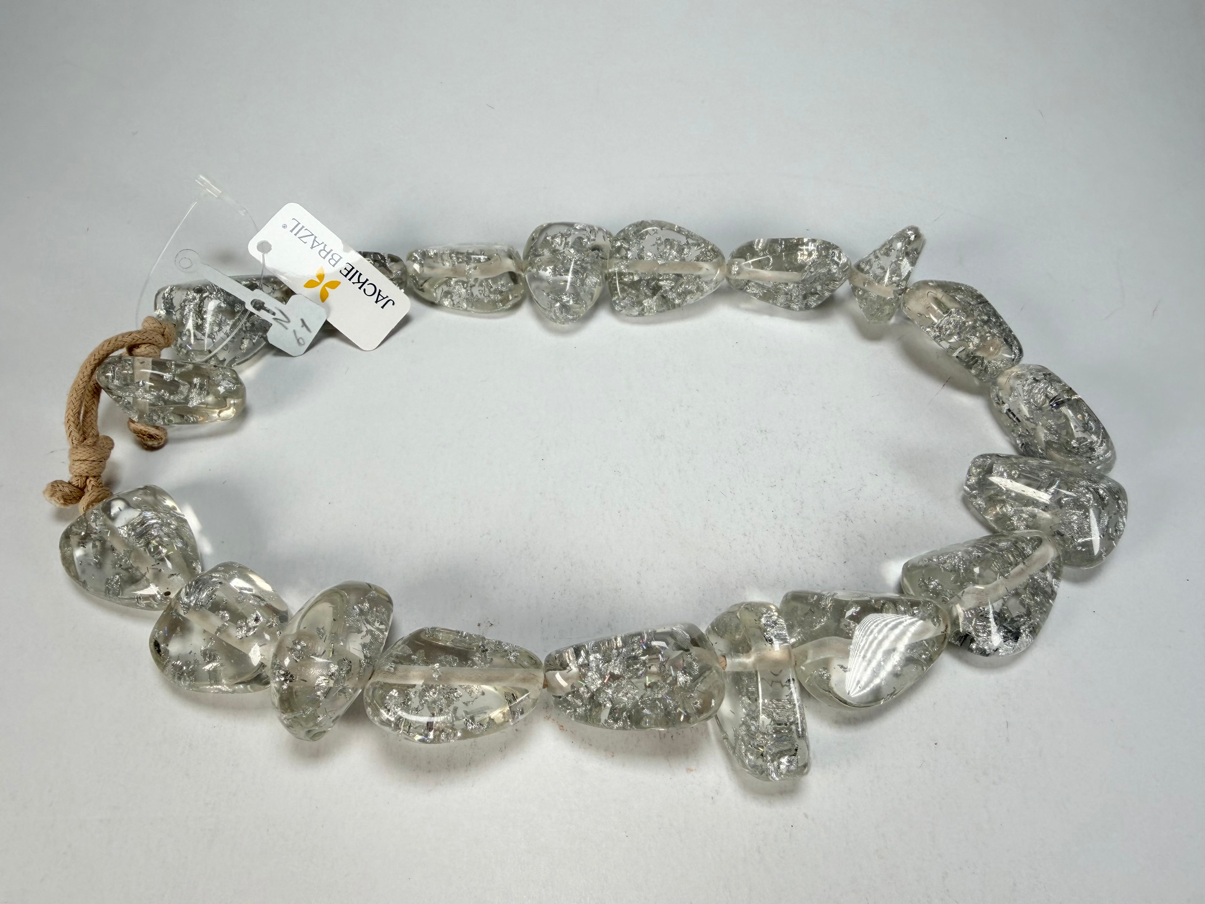 Jackie Brazil "Diamonds" Silver Flakes Flintstone Bone 55cm Necklace ( N0061 )