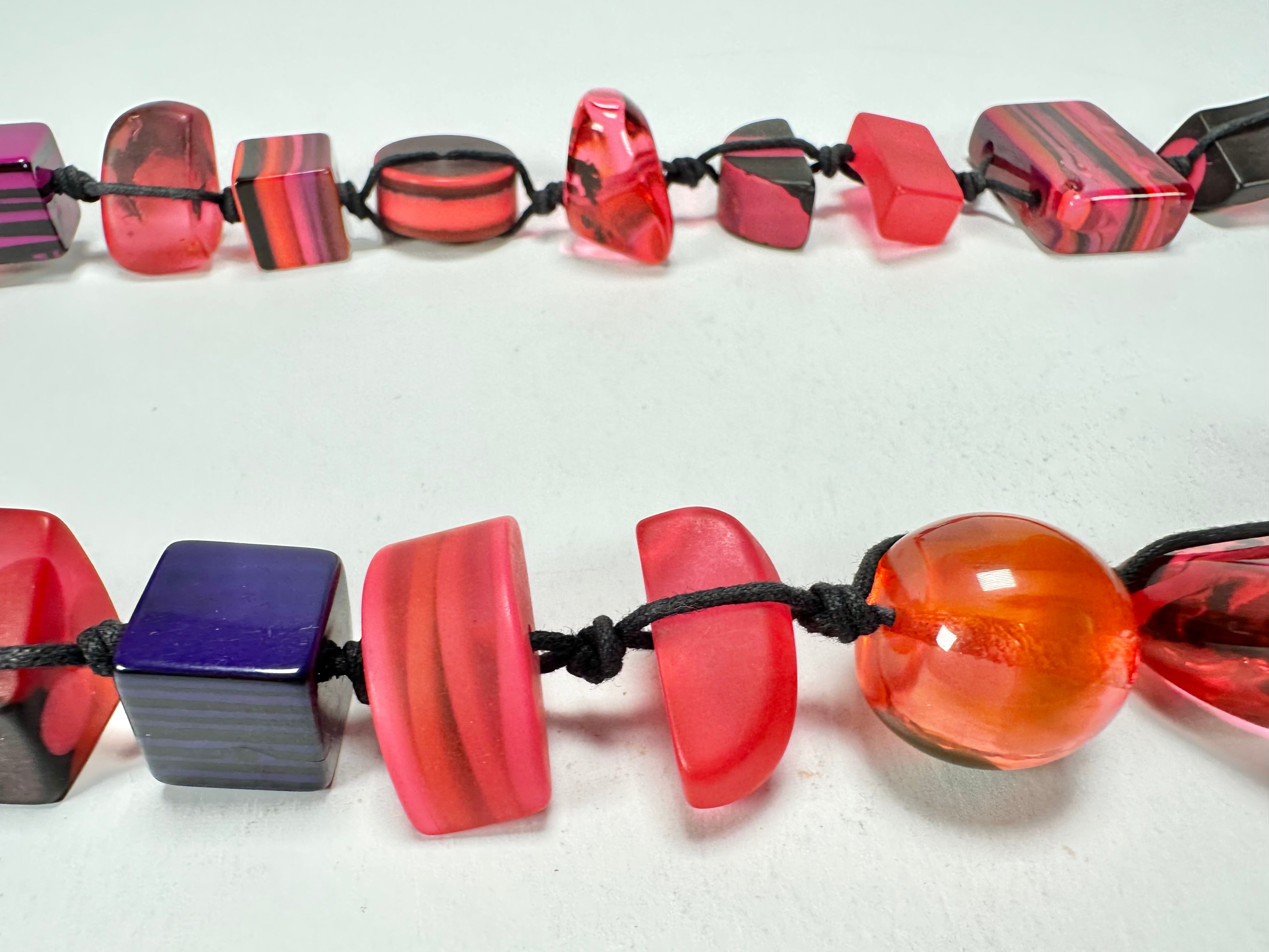 Jackie Brazil "Indiana" Red Mix Multi-Bead Medium Resin 70cm Necklace ( N0033 )