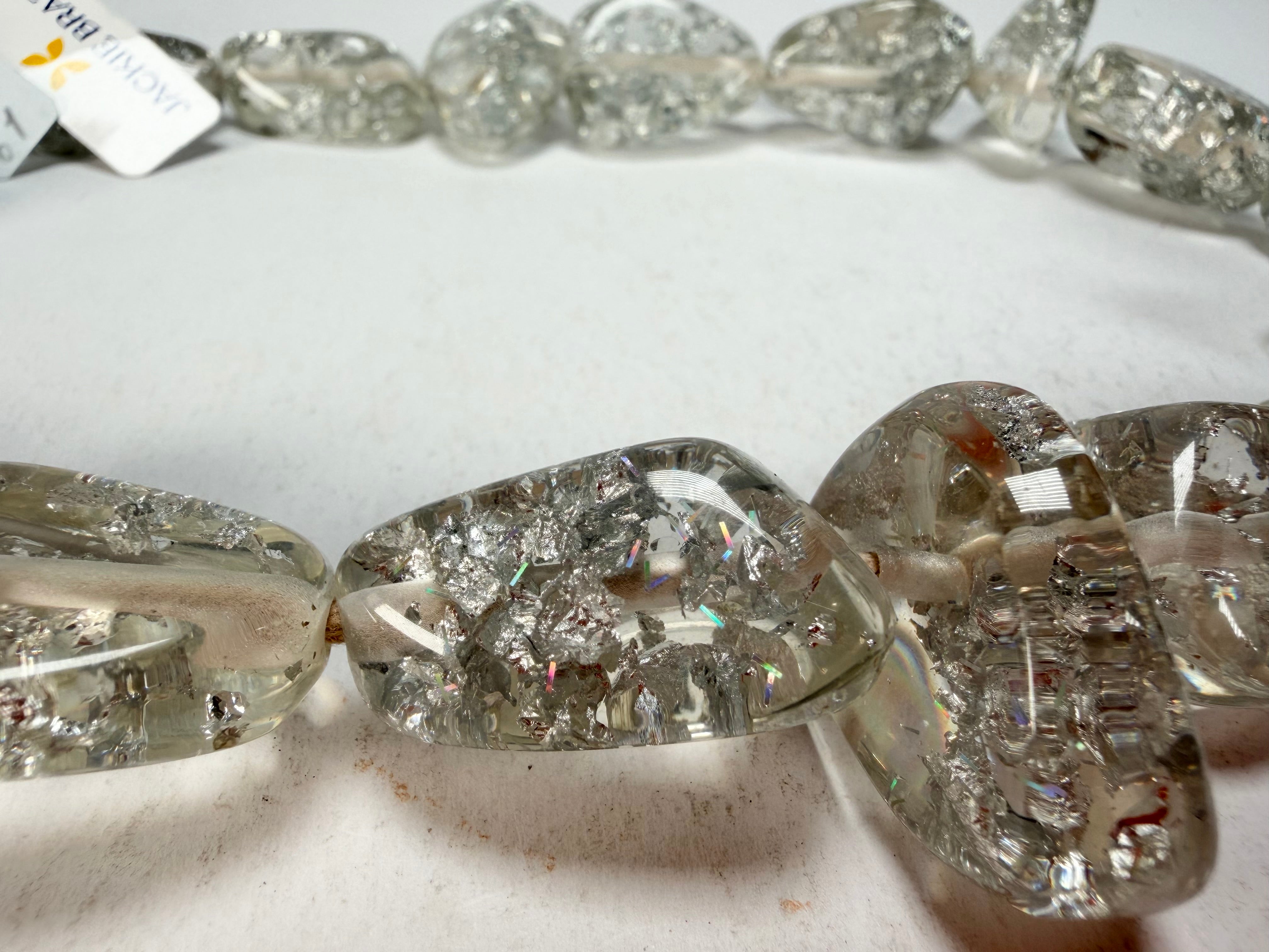 Jackie Brazil "Diamonds" Silver Flakes Flintstone Bone 55cm Necklace ( N0061 )