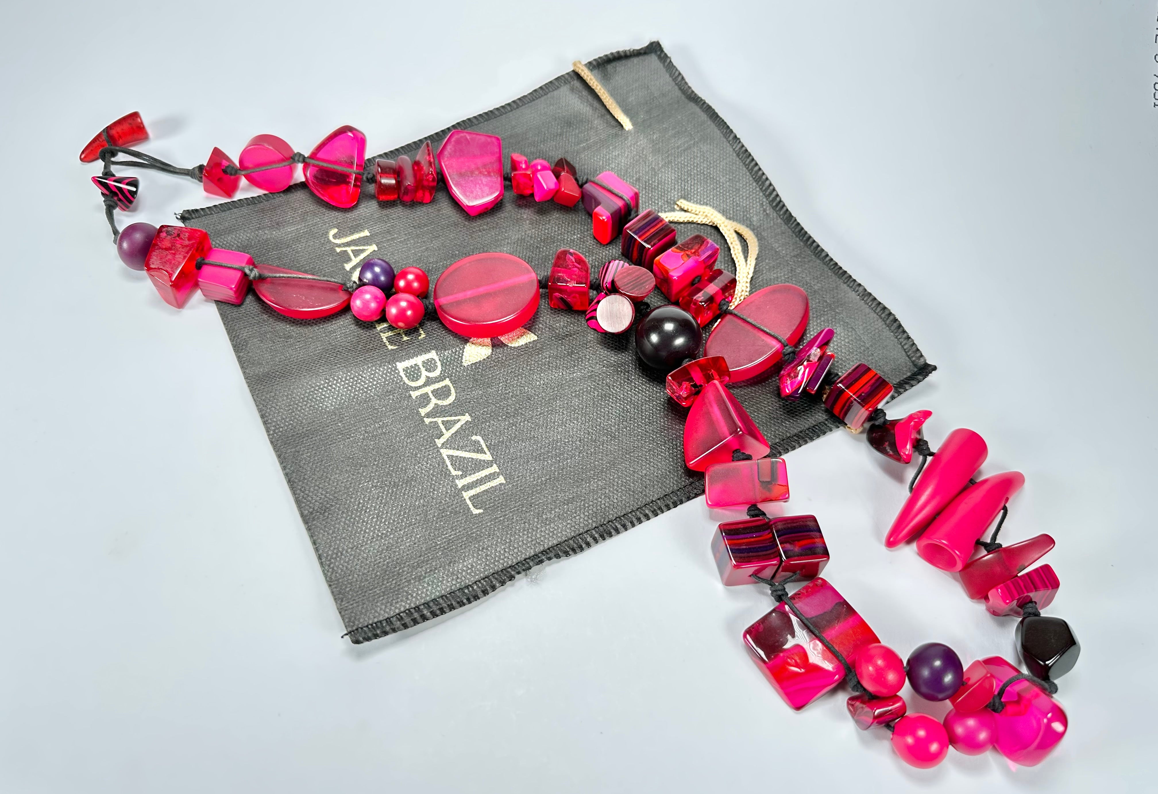 Jackie Brazil "Indiana" Red Mix Multi-Bead Medium Resin 70cm Necklace ( N0033 )