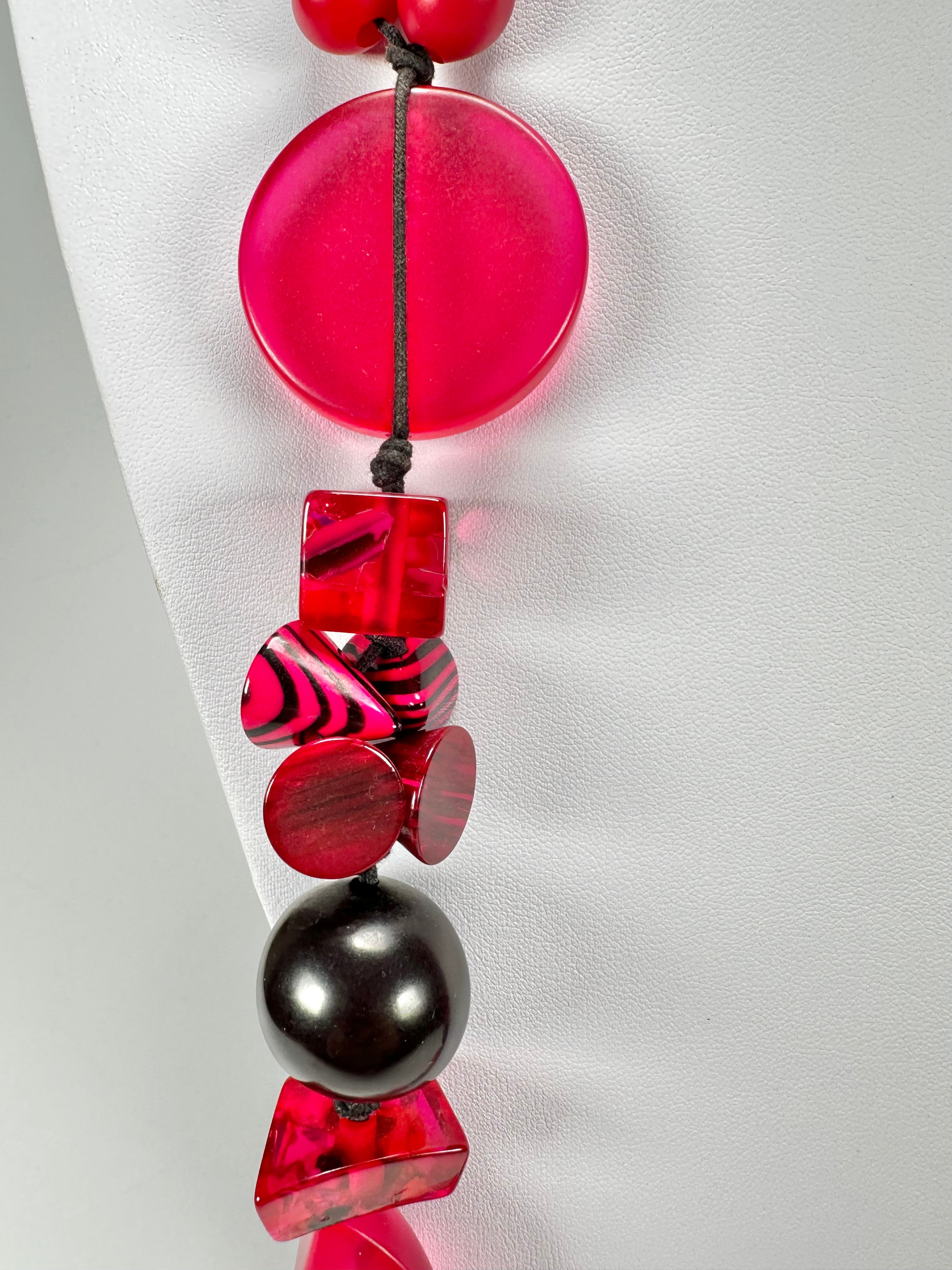 Jackie Brazil "Indiana" Red Mix Multi-Bead Medium Resin 70cm Necklace ( N0033 )