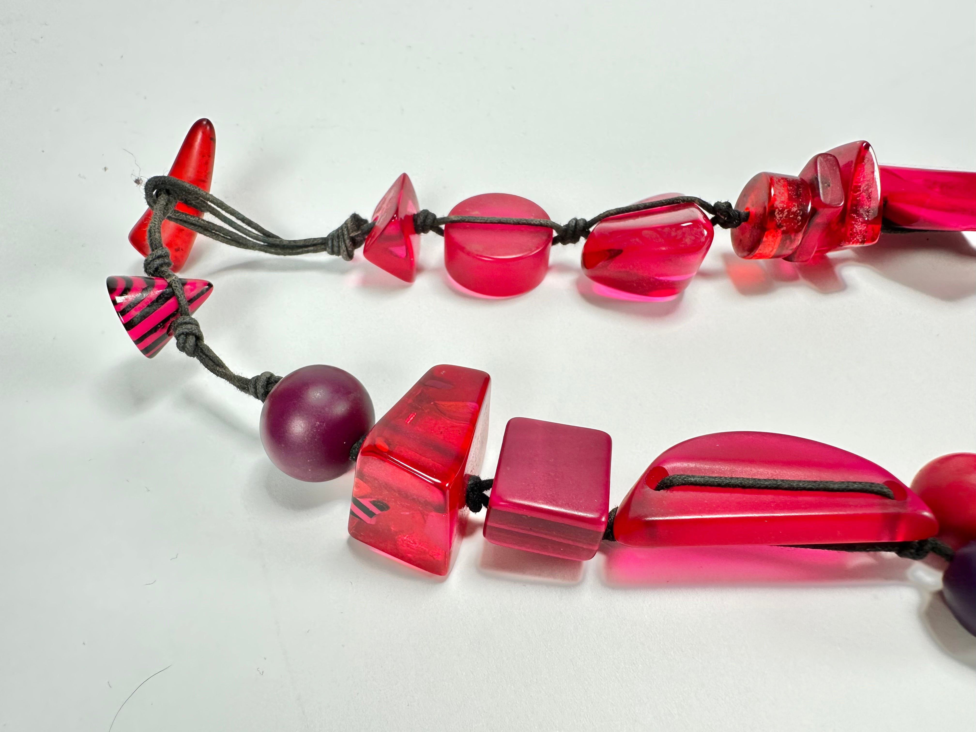 Jackie Brazil "Indiana" Red Mix Multi-Bead Medium Resin 70cm Necklace ( N0033 )