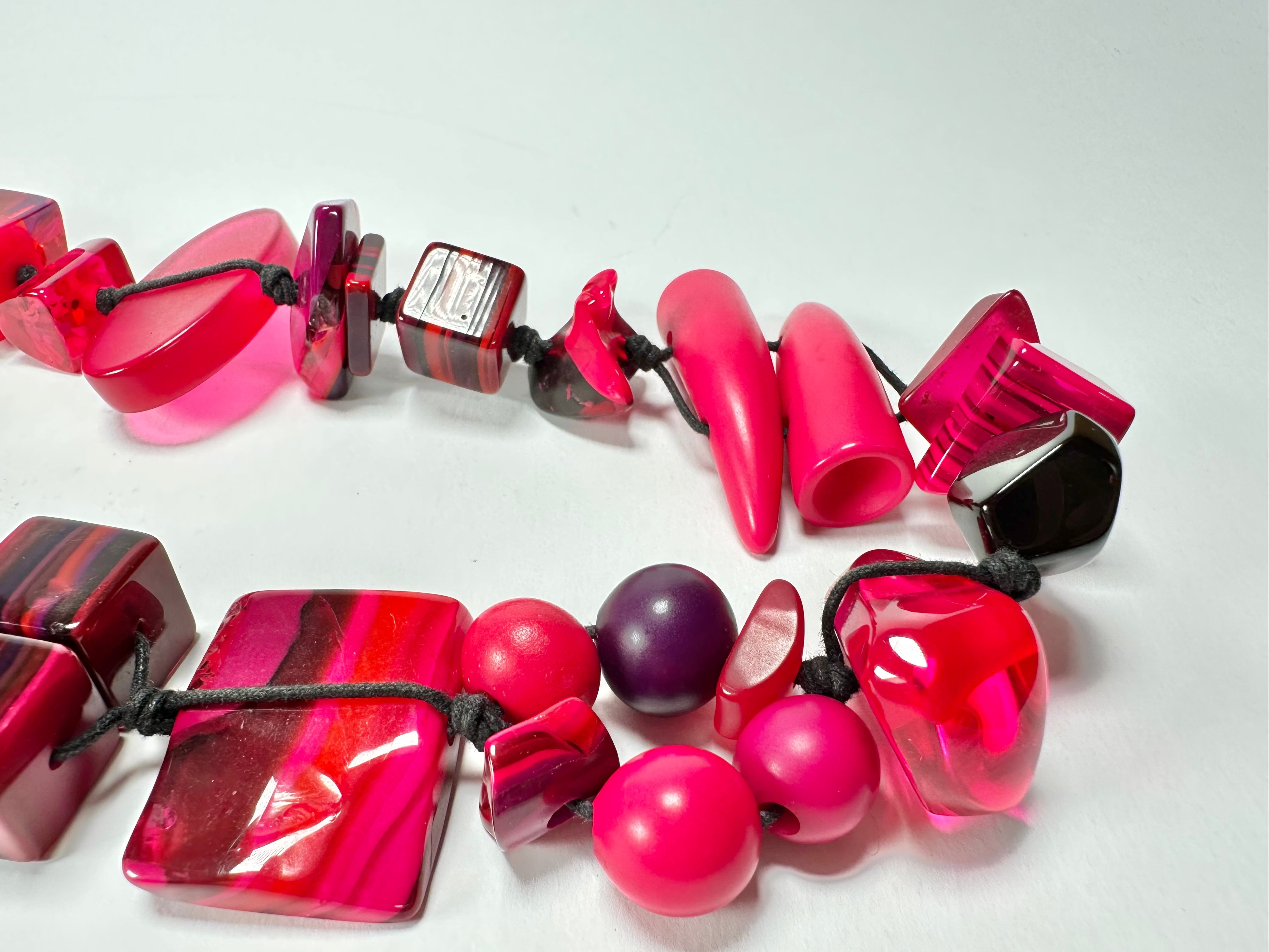 Jackie Brazil "Indiana" Red Mix Multi-Bead Medium Resin 70cm Necklace ( N0033 )