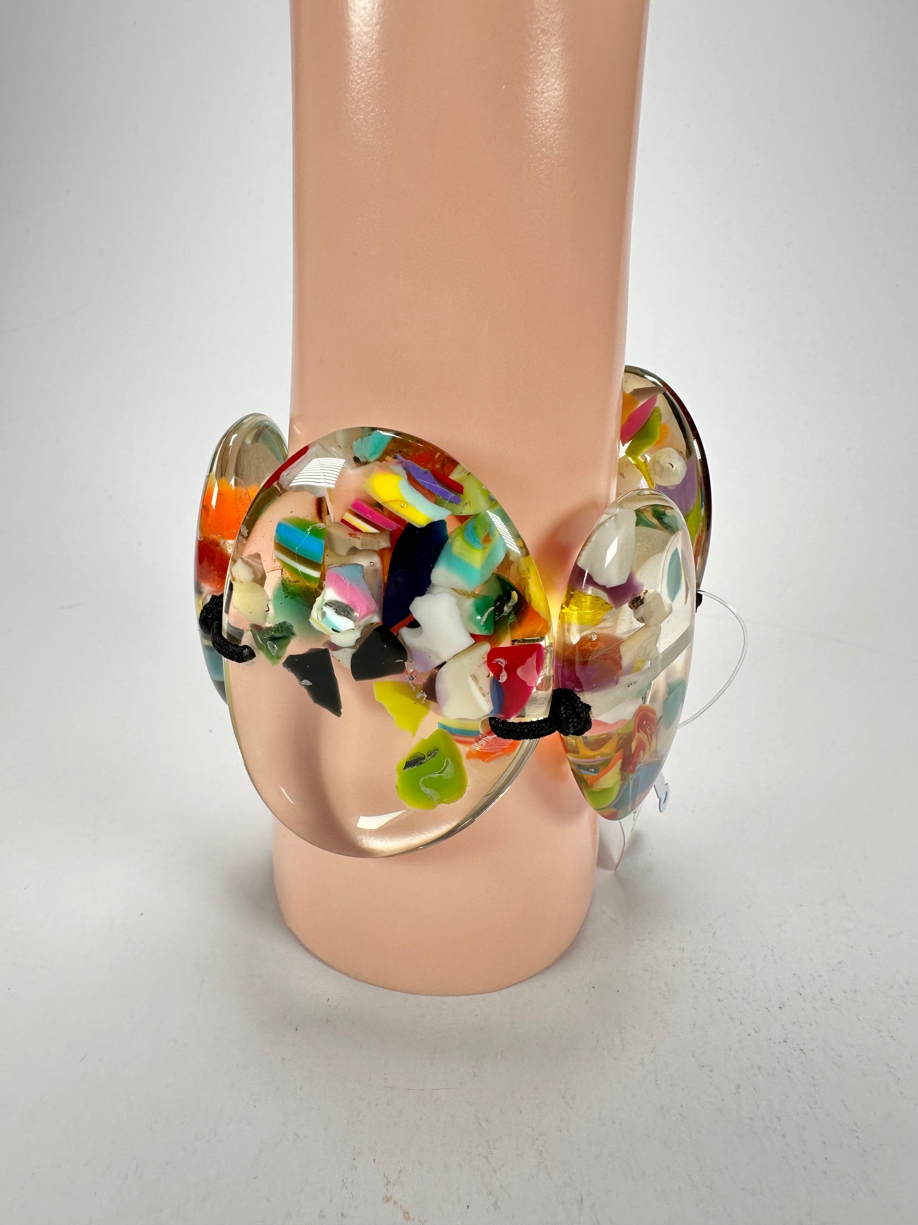 Jackie Brazil "Riverstones" Cascade Large Flat Stones On Elastic Bracelet ( B3716 )