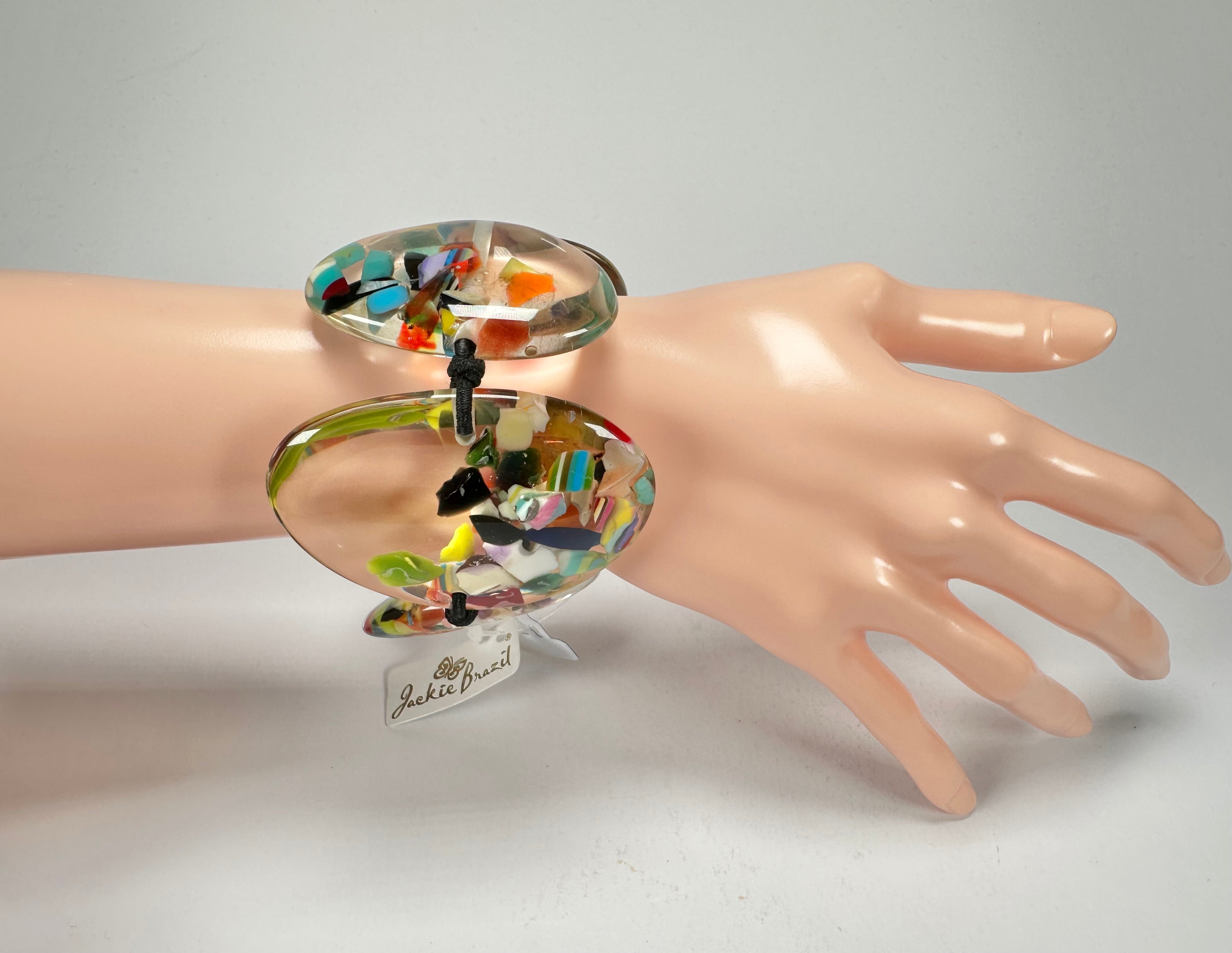 Jackie Brazil "Riverstones" Cascade Large Flat Stones On Elastic Bracelet ( B3716 )