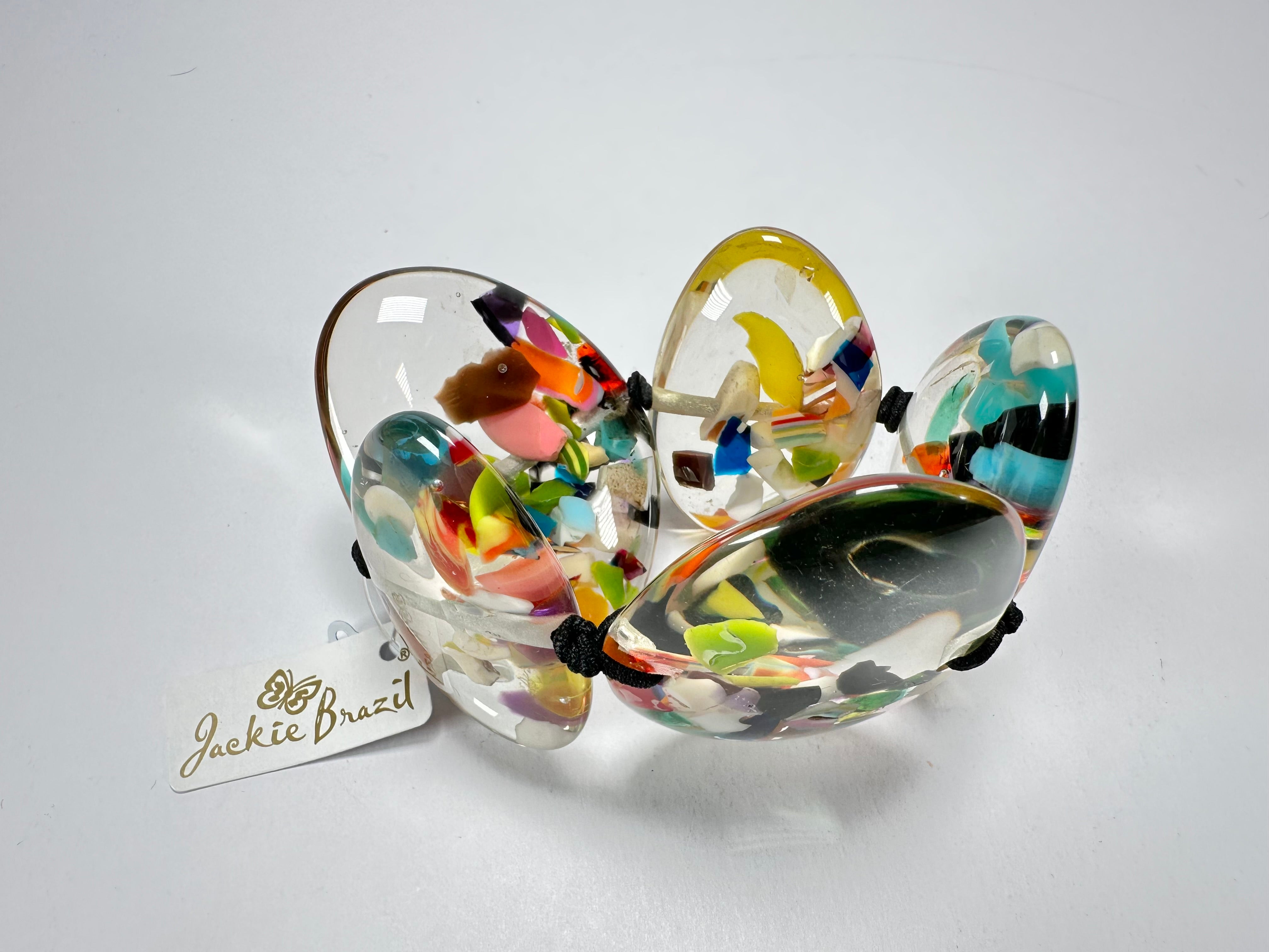 Jackie Brazil "Riverstones" Cascade Large Flat Stones On Elastic Bracelet ( B3716 )