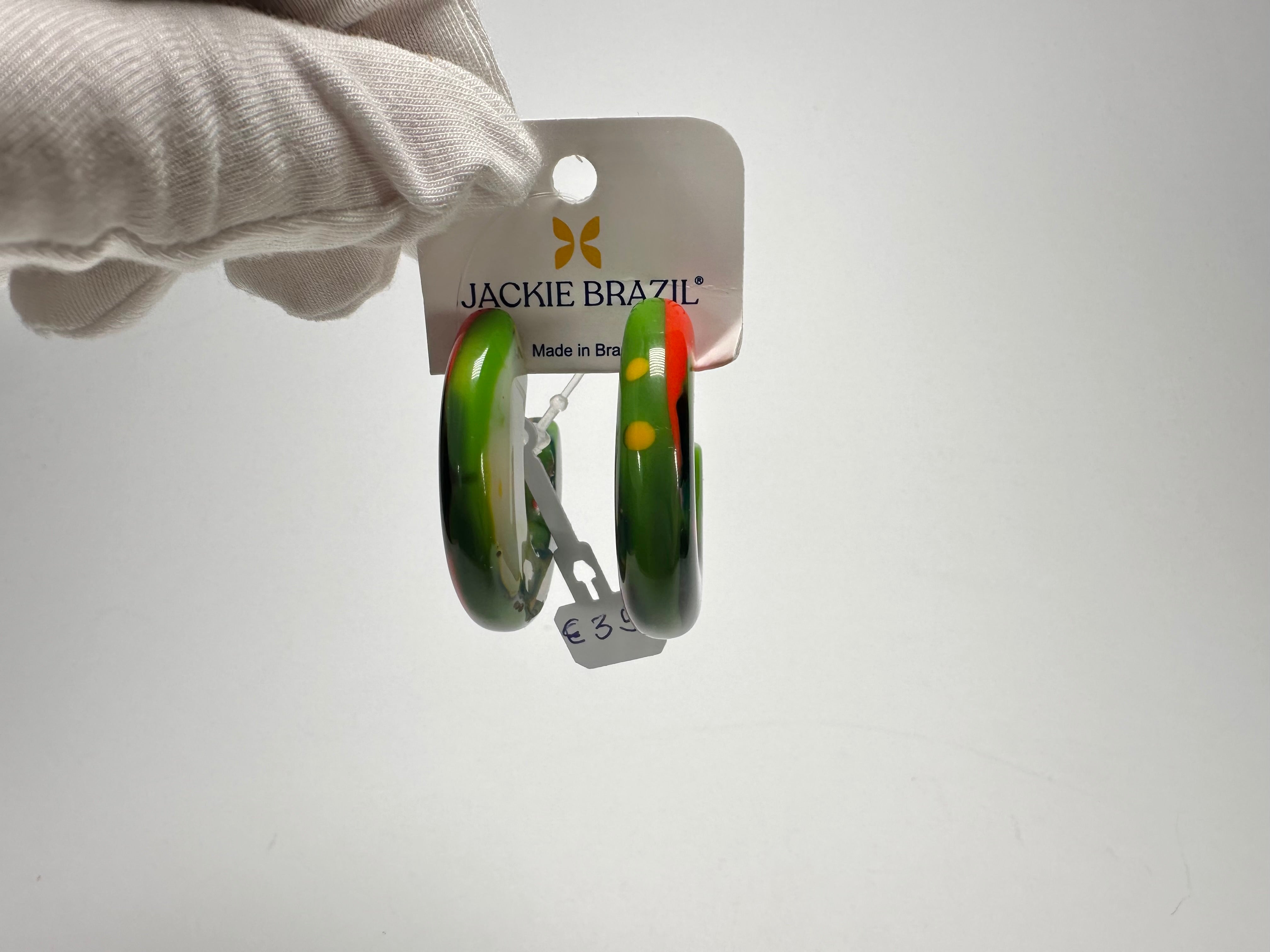 Jackie Brazil "Lucia" Kandinsky Thick Half Hoop On Pin Resin Earrings ( E0035 )