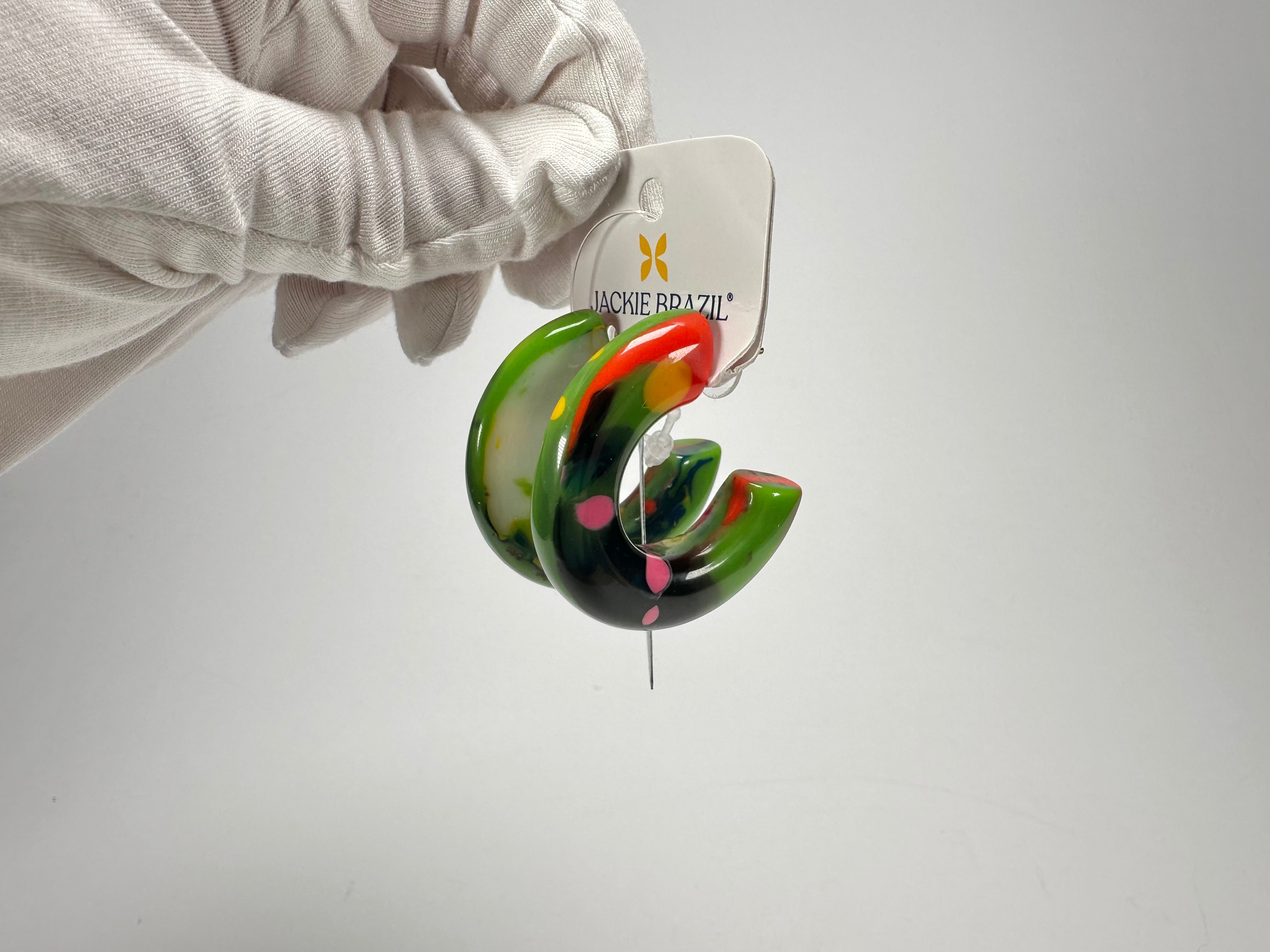 Jackie Brazil "Lucia" Kandinsky Thick Half Hoop On Pin Resin Earrings ( E0035 )
