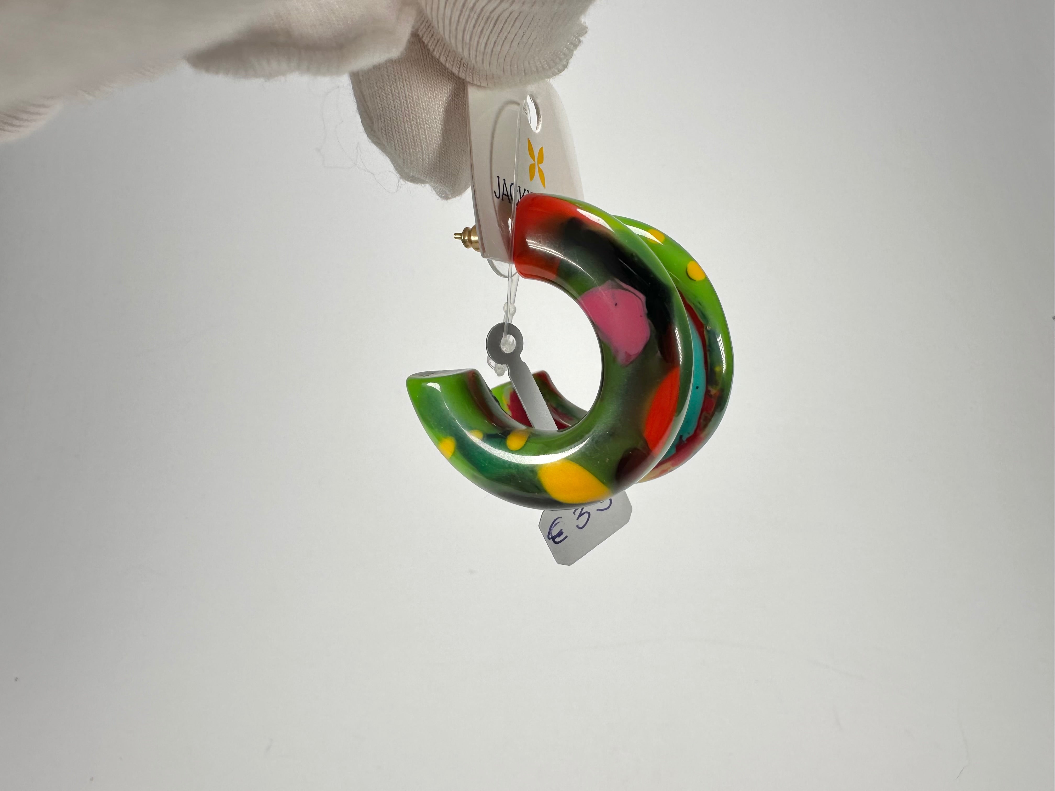 Jackie Brazil "Lucia" Kandinsky Thick Half Hoop On Pin Resin Earrings ( E0035 )