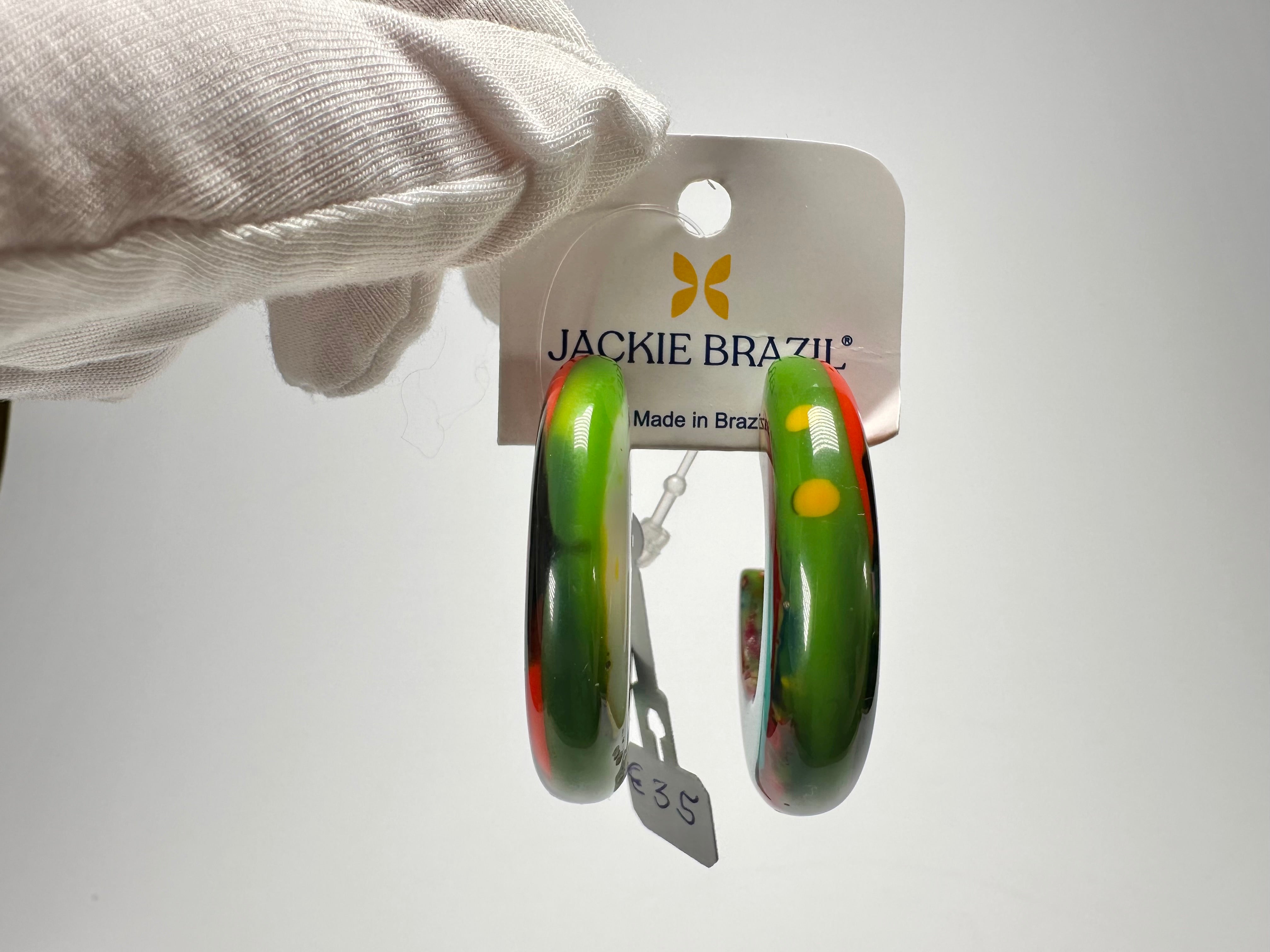 Jackie Brazil "Lucia" Kandinsky Thick Half Hoop On Pin Resin Earrings ( E0035 )