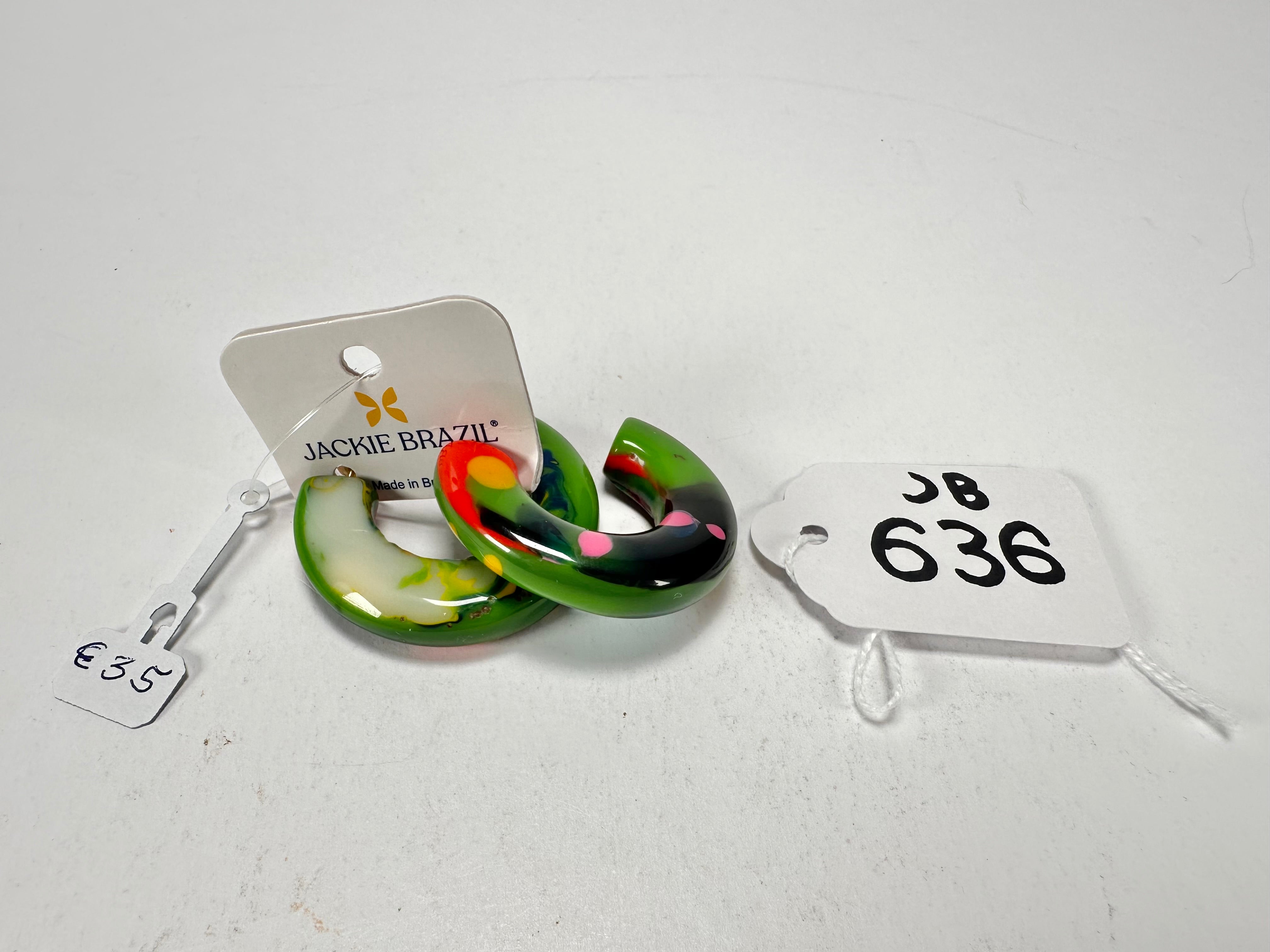 Jackie Brazil "Lucia" Kandinsky Thick Half Hoop On Pin Resin Earrings ( E0035 )
