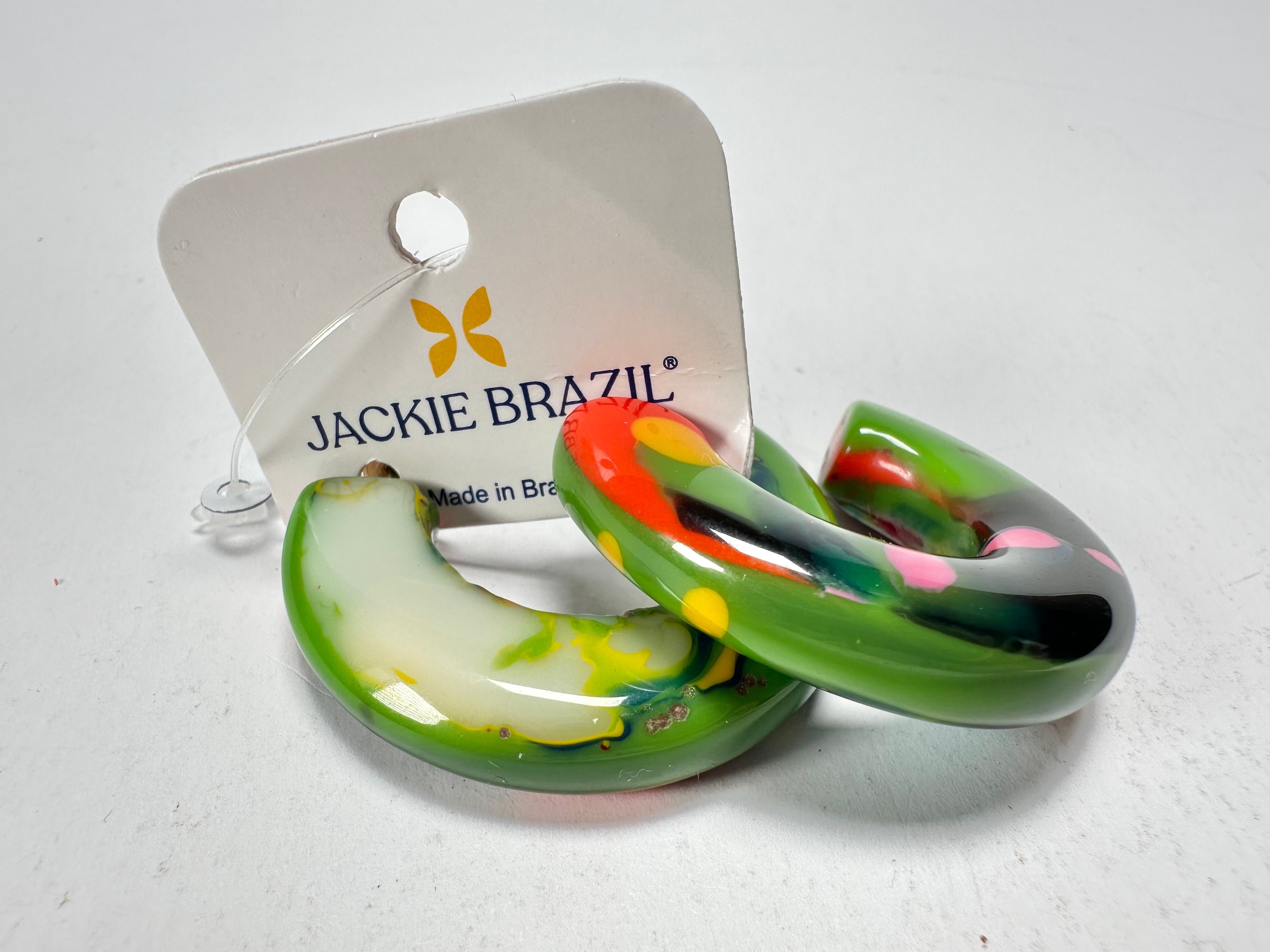 Jackie Brazil "Lucia" Kandinsky Thick Half Hoop On Pin Resin Earrings ( E0035 )