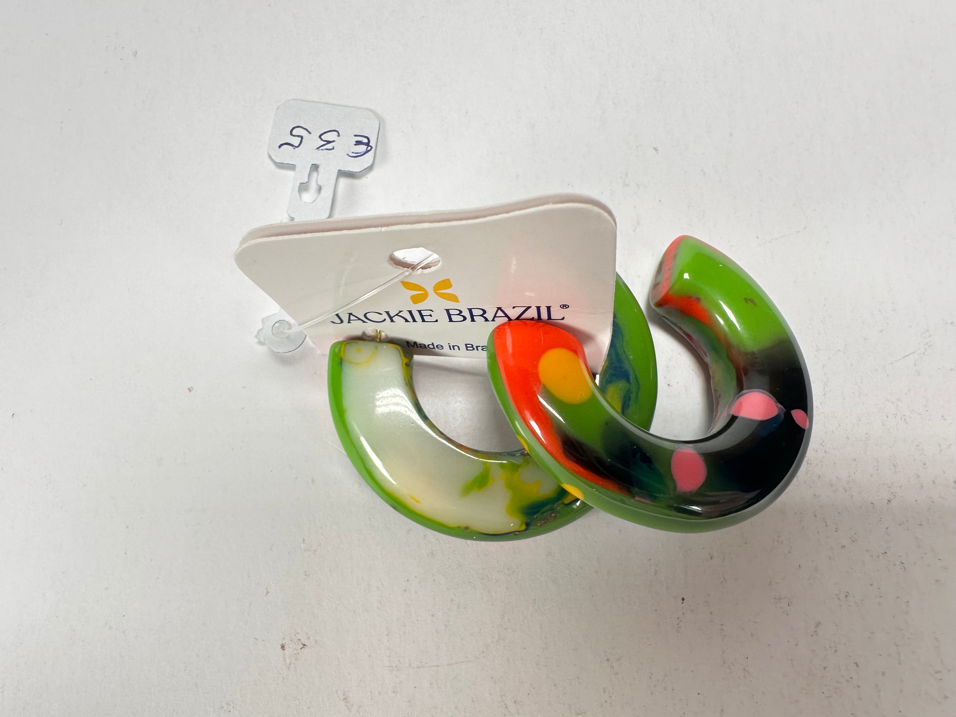 Jackie Brazil "Lucia" Kandinsky Thick Half Hoop On Pin Resin Earrings ( E0035 )