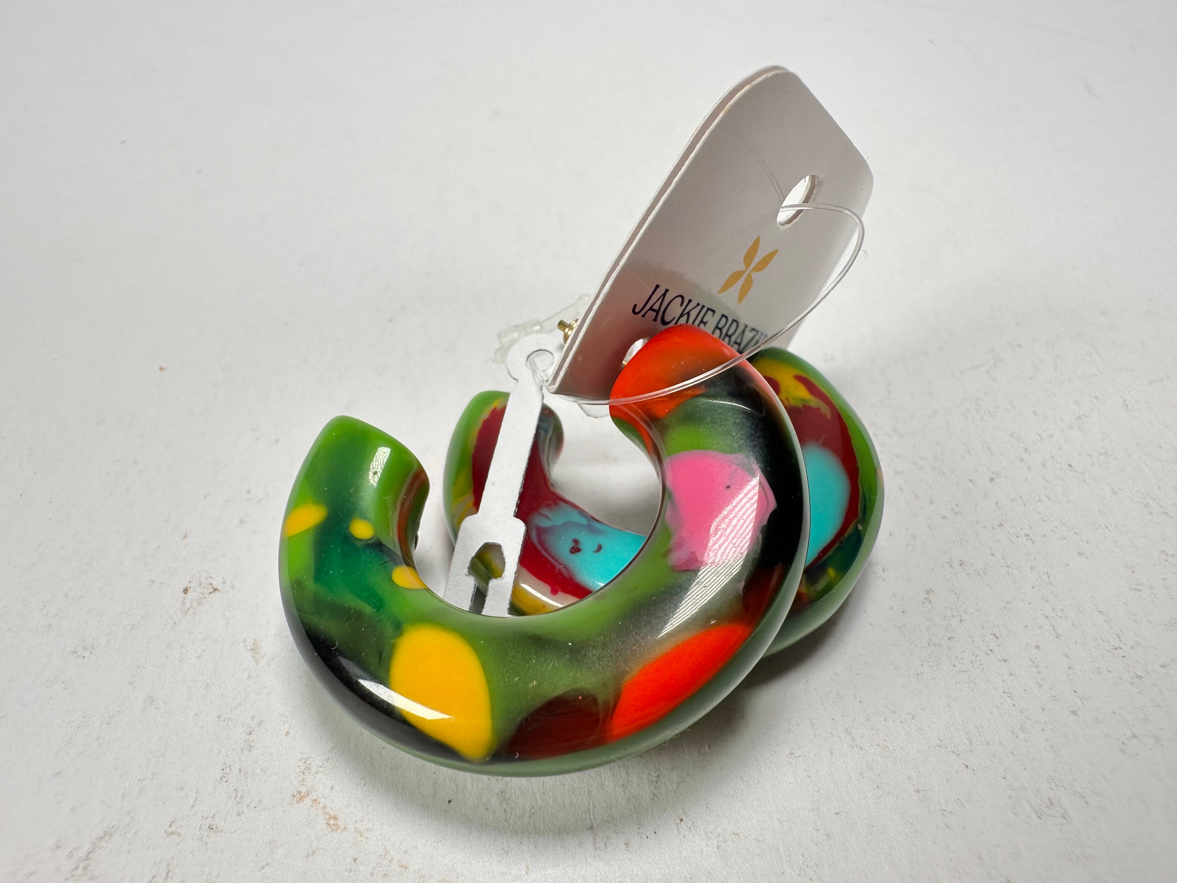 Jackie Brazil "Lucia" Kandinsky Thick Half Hoop On Pin Resin Earrings ( E0035 )