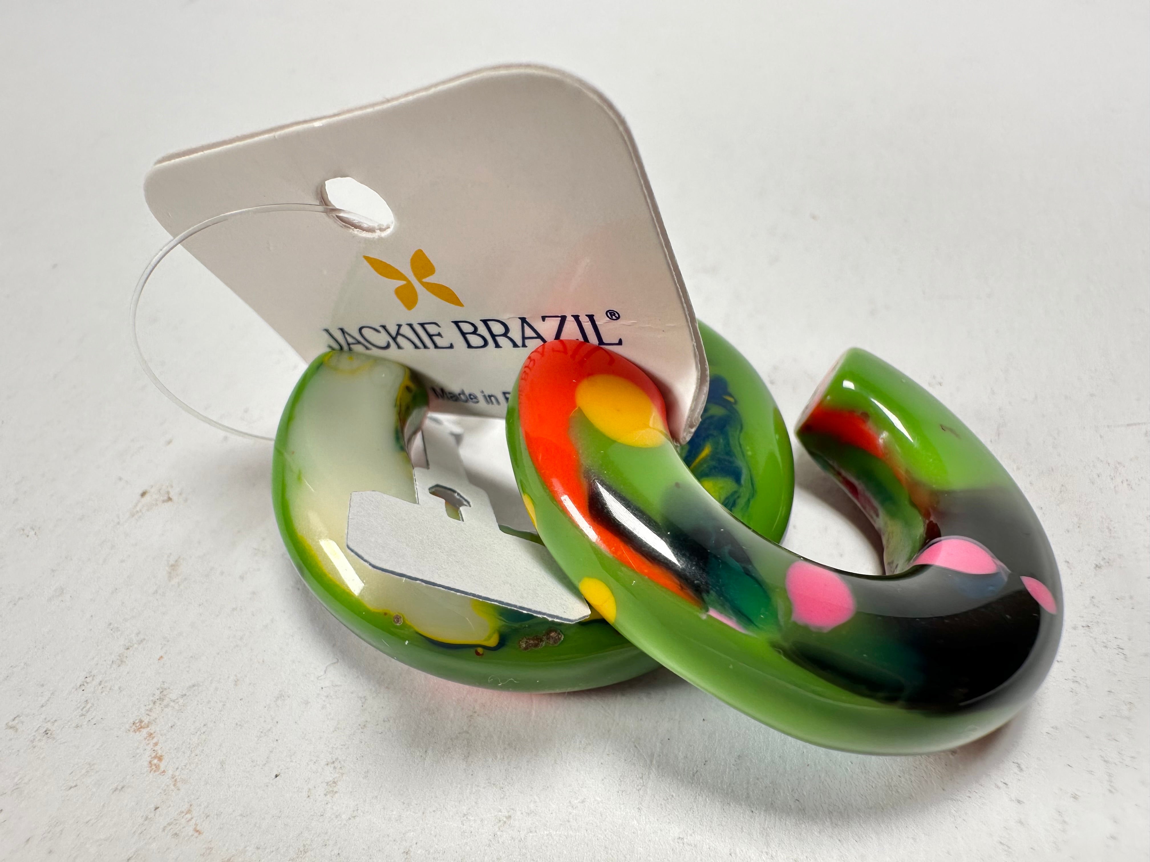 Jackie Brazil "Lucia" Kandinsky Thick Half Hoop On Pin Resin Earrings ( E0035 )