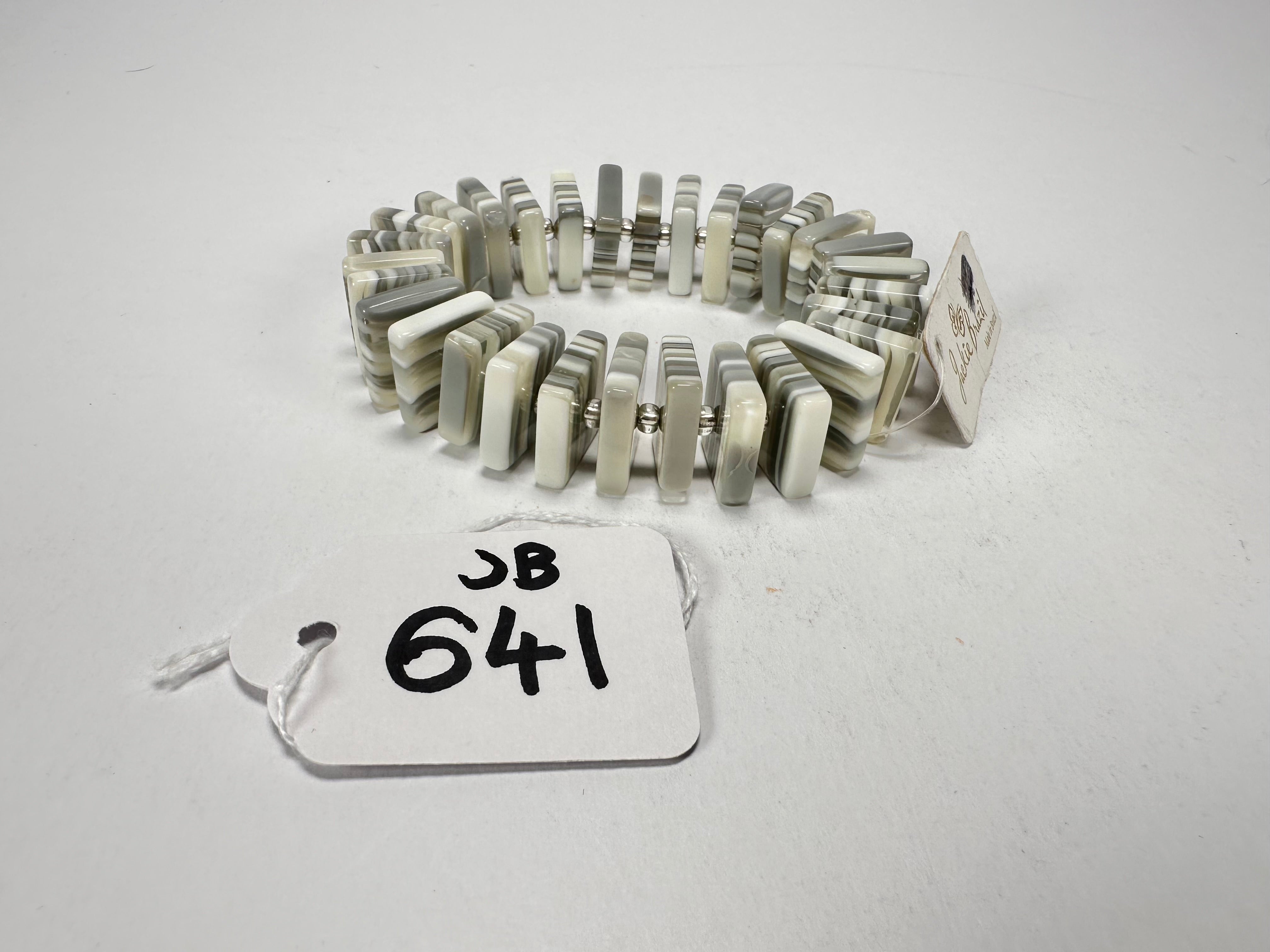 Jackie Brazil "Patricia" Liquorice Squares & Beads Spring Cream Mix Resin Bracelet ( B0192 )