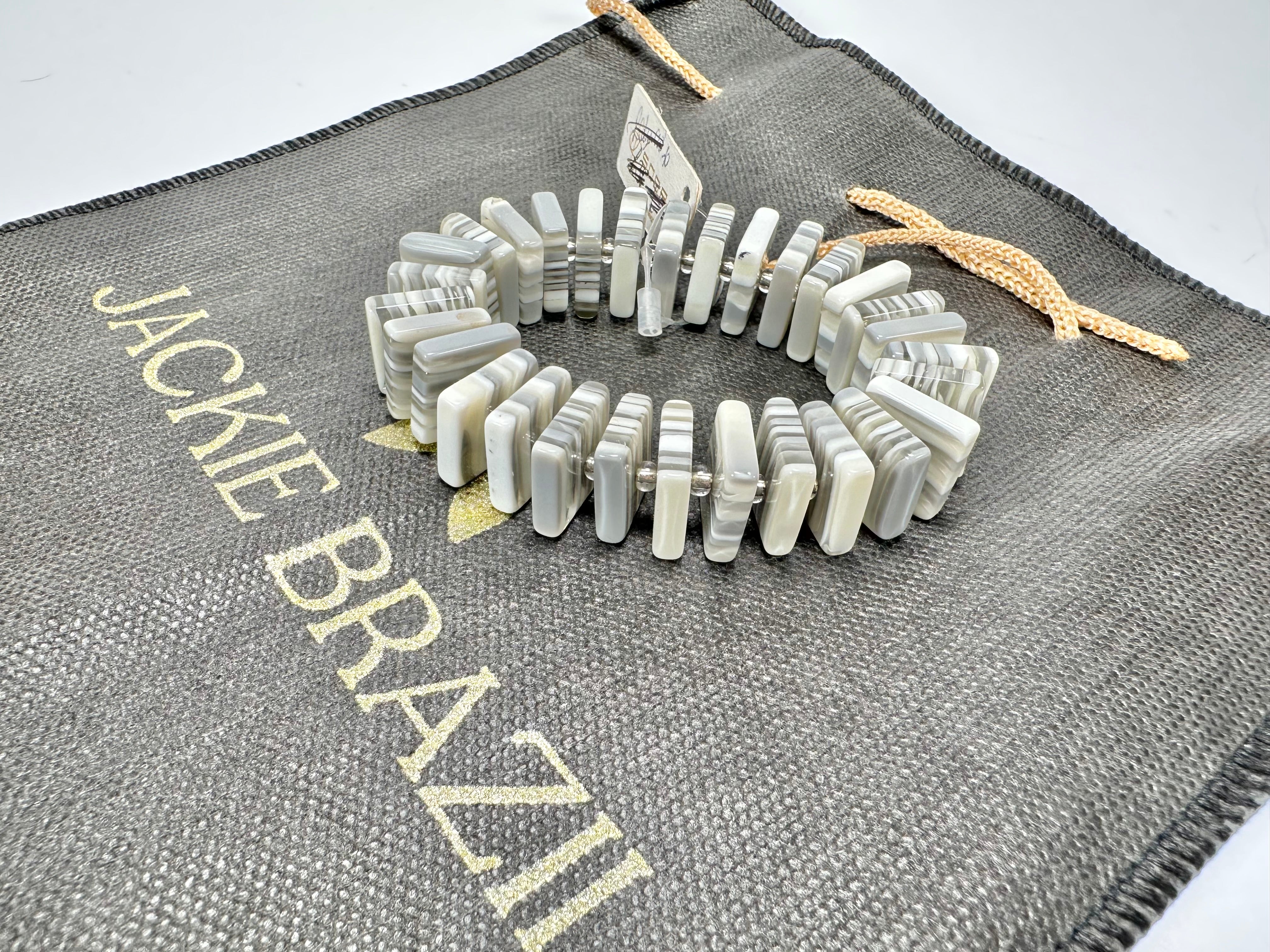 Jackie Brazil "Patricia" Liquorice Squares & Beads Spring Cream Mix Resin Bracelet ( B0192 )