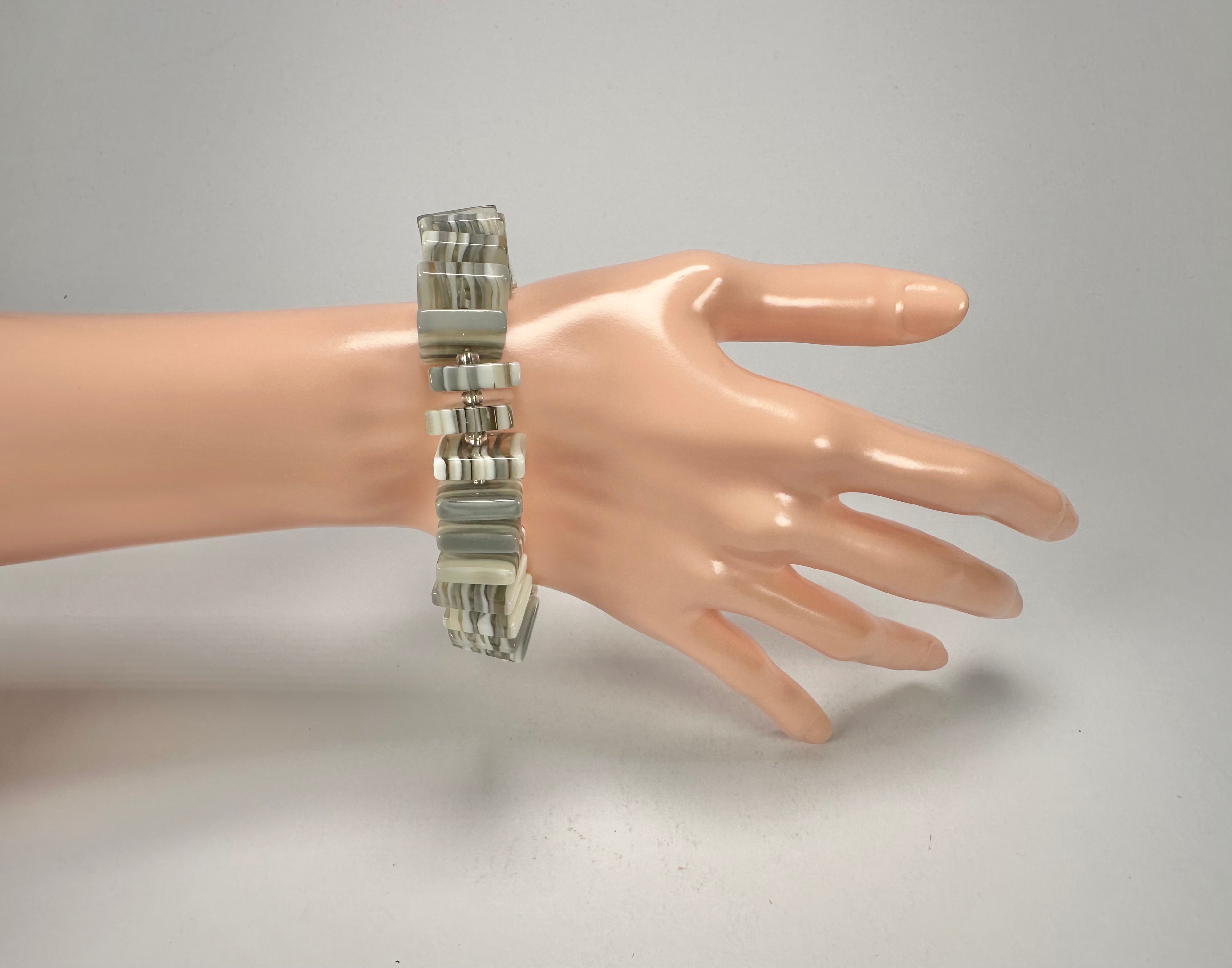 Jackie Brazil "Patricia" Liquorice Squares & Beads Spring Cream Mix Resin Bracelet ( B0192 )