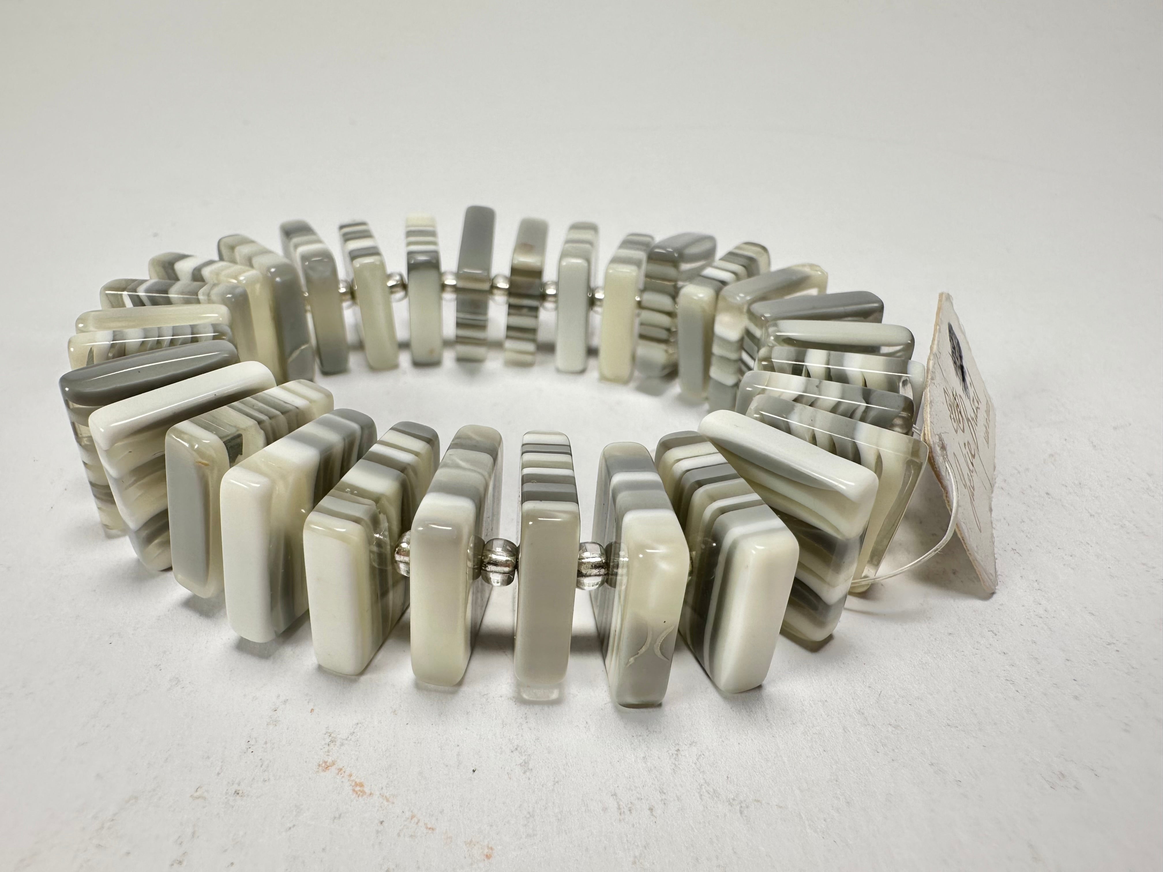 Jackie Brazil "Patricia" Liquorice Squares & Beads Spring Cream Mix Resin Bracelet ( B0192 )
