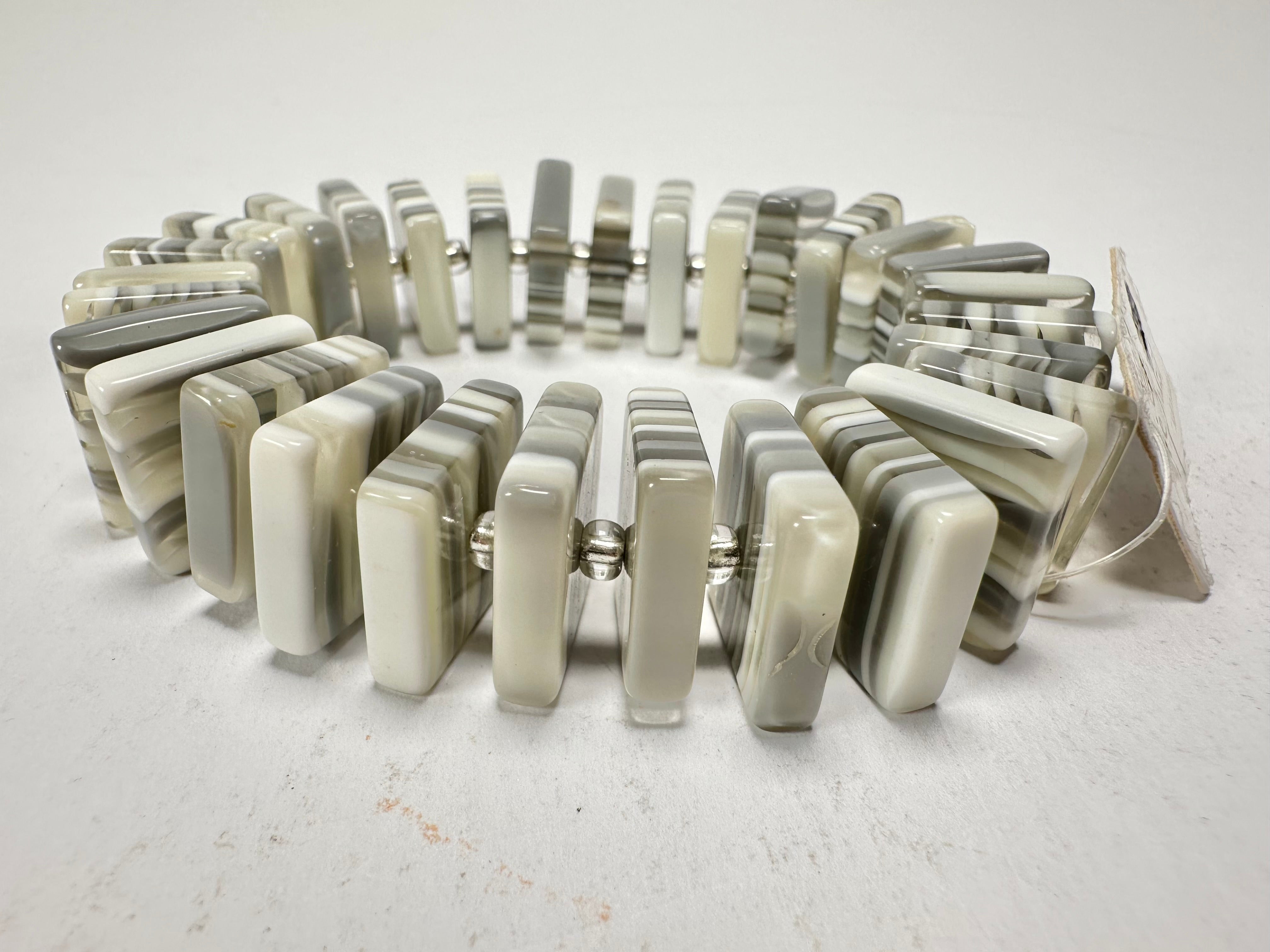 Jackie Brazil "Patricia" Liquorice Squares & Beads Spring Cream Mix Resin Bracelet ( B0192 )