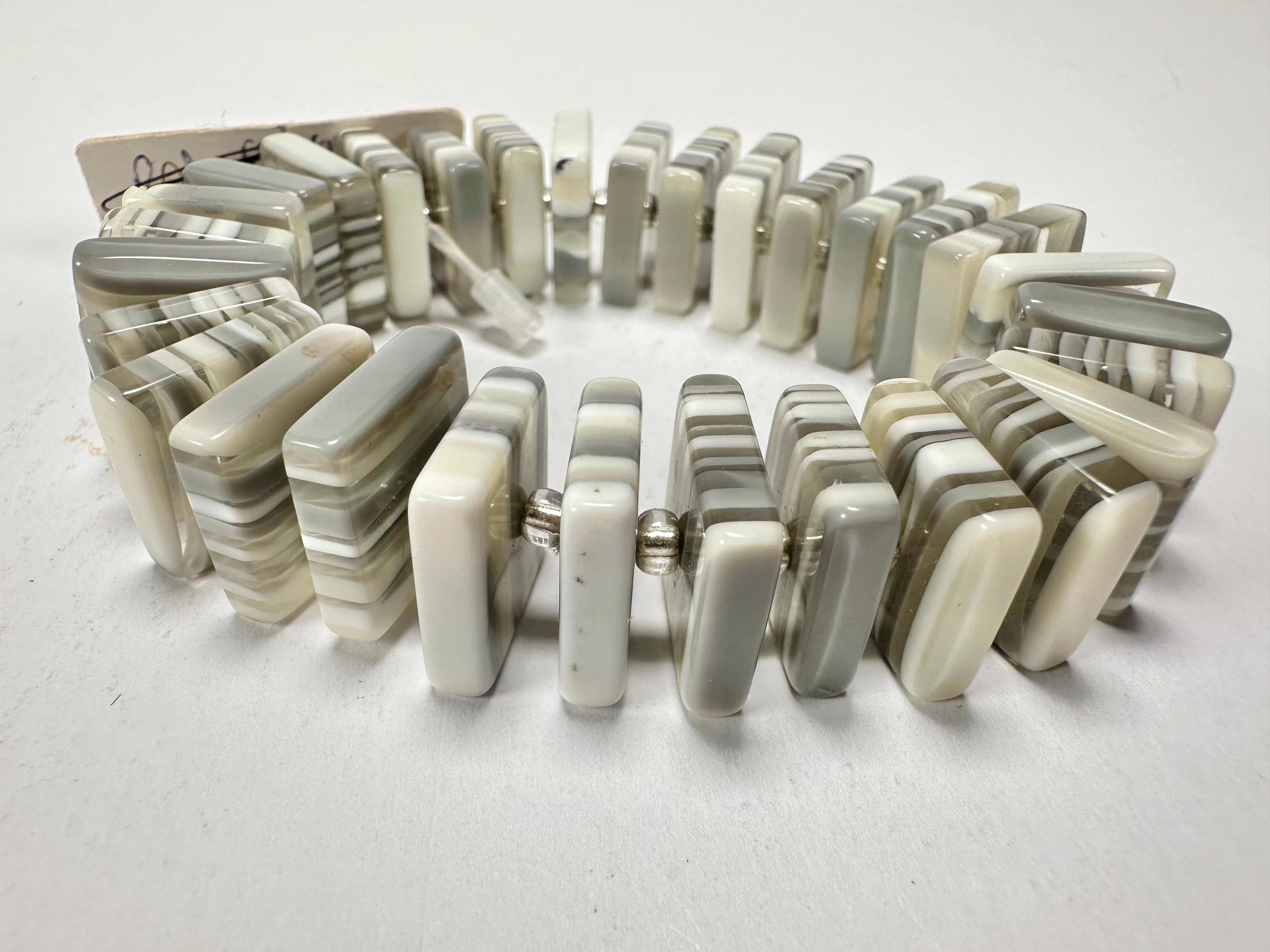 Jackie Brazil "Patricia" Liquorice Squares & Beads Spring Cream Mix Resin Bracelet ( B0192 )