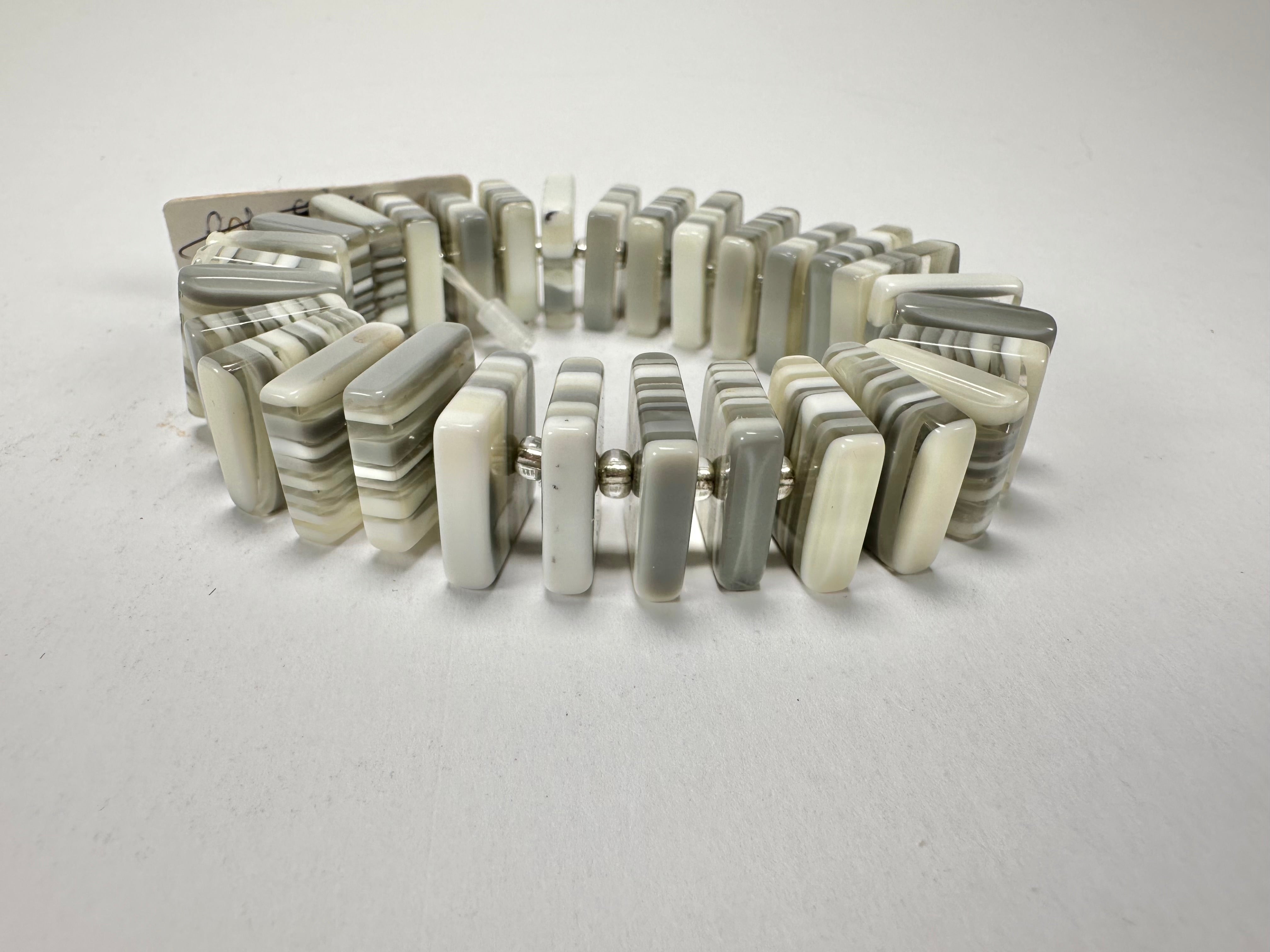 Jackie Brazil "Patricia" Liquorice Squares & Beads Spring Cream Mix Resin Bracelet ( B0192 )