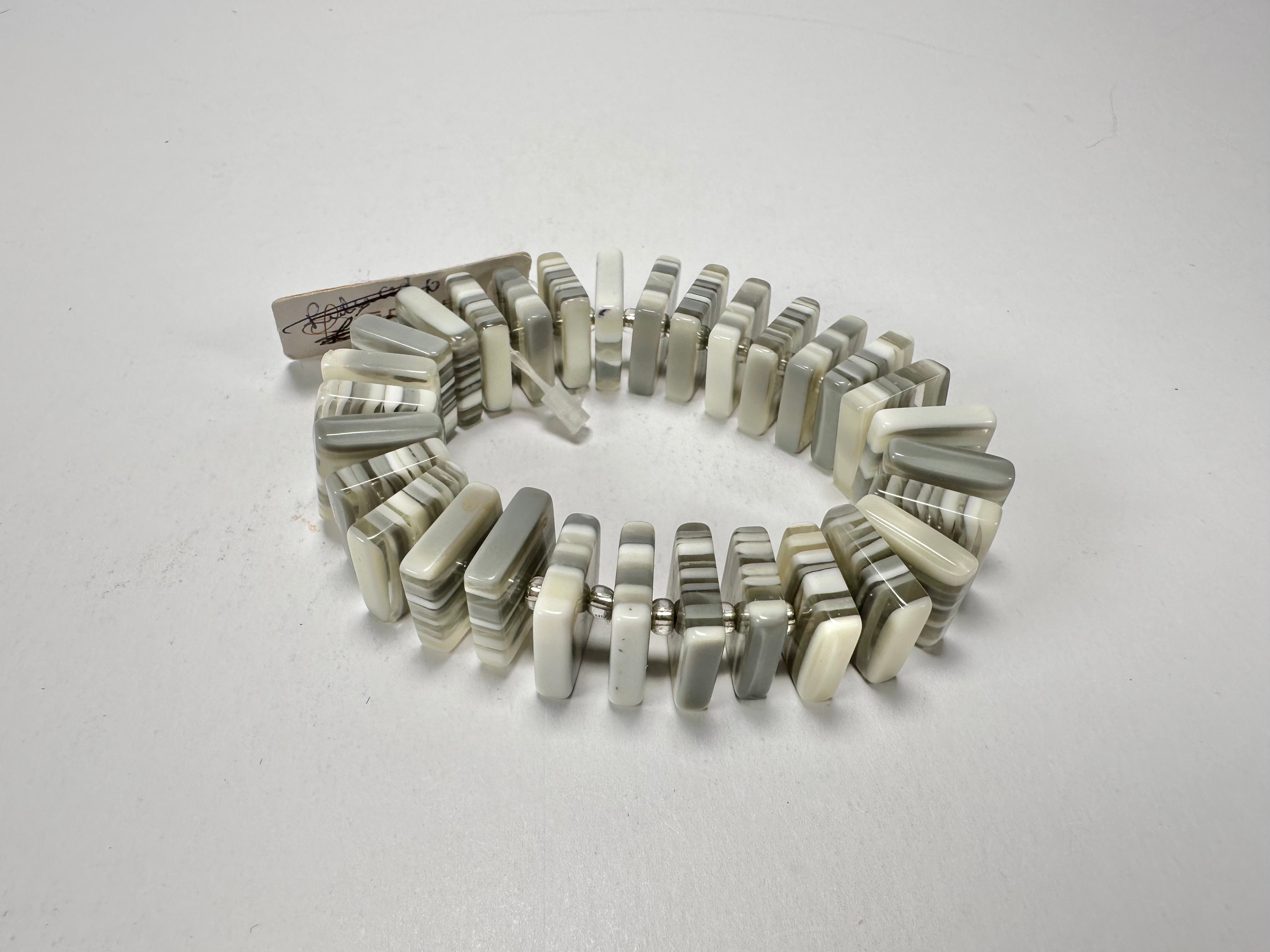 Jackie Brazil "Patricia" Liquorice Squares & Beads Spring Cream Mix Resin Bracelet ( B0192 )
